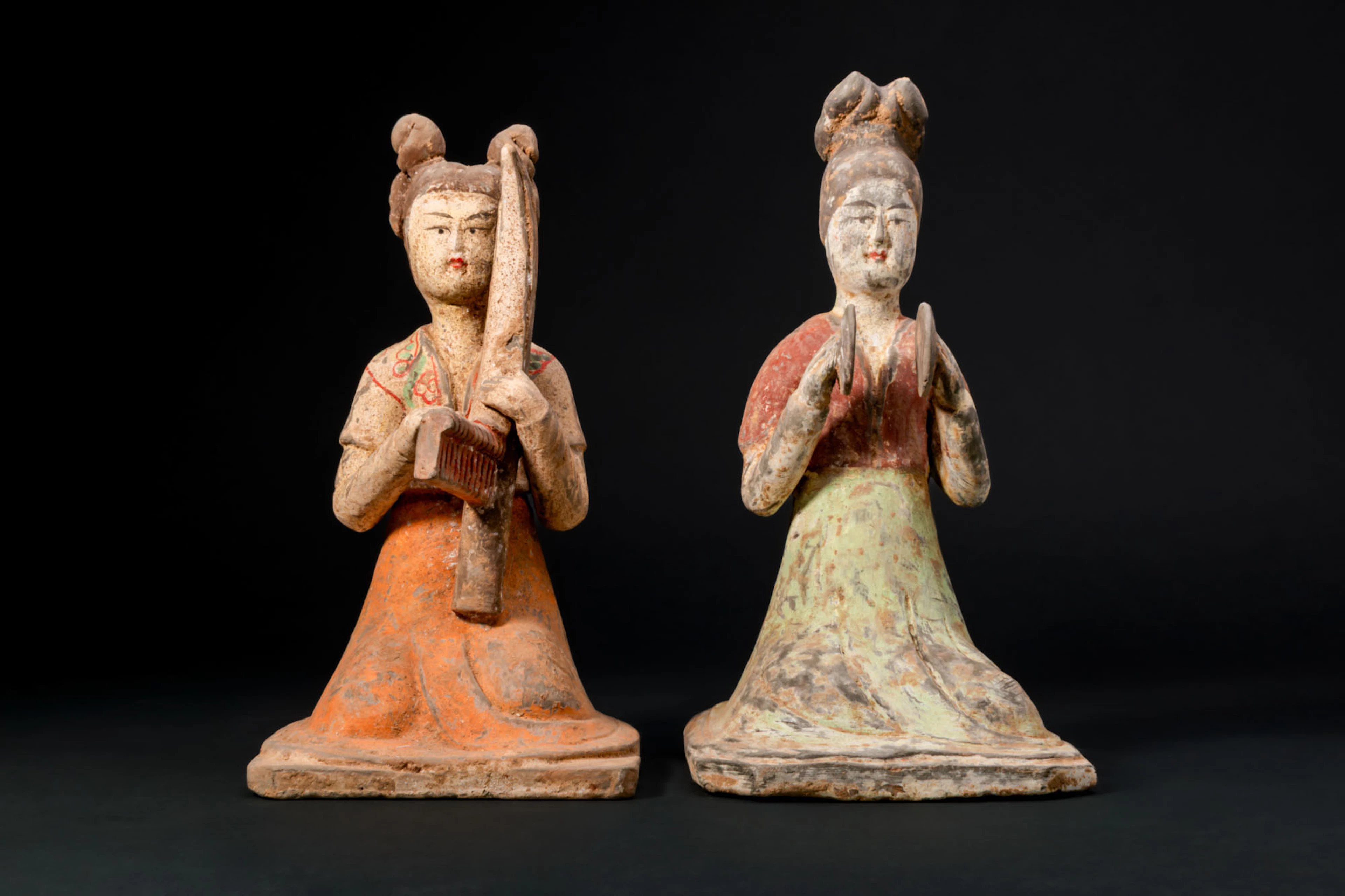 PAIR OF CHINESE SEATED TERRACOTTA MUSICIANS - TL TESTED