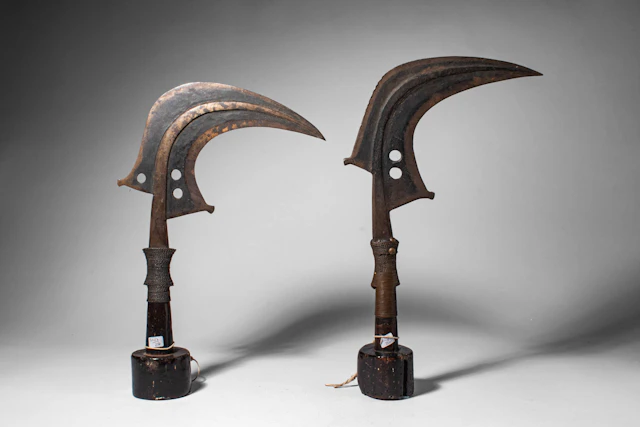 PAIR OF MANGBETU TRUMBASH SICKLE KNIVES