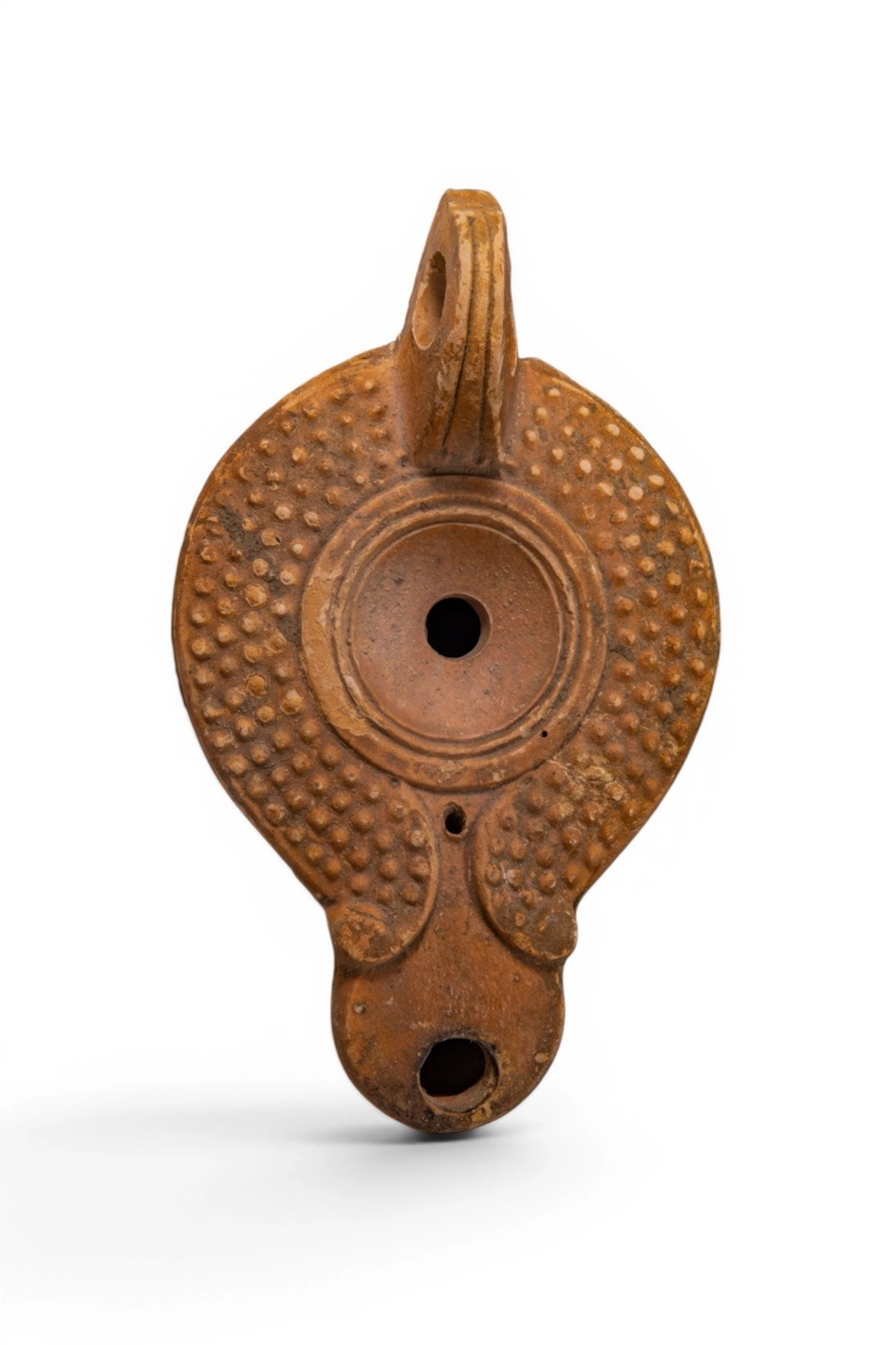 ROMAN IMPERIAL TERRACOTTA OIL LAMP WITH RAISED GLOBULES