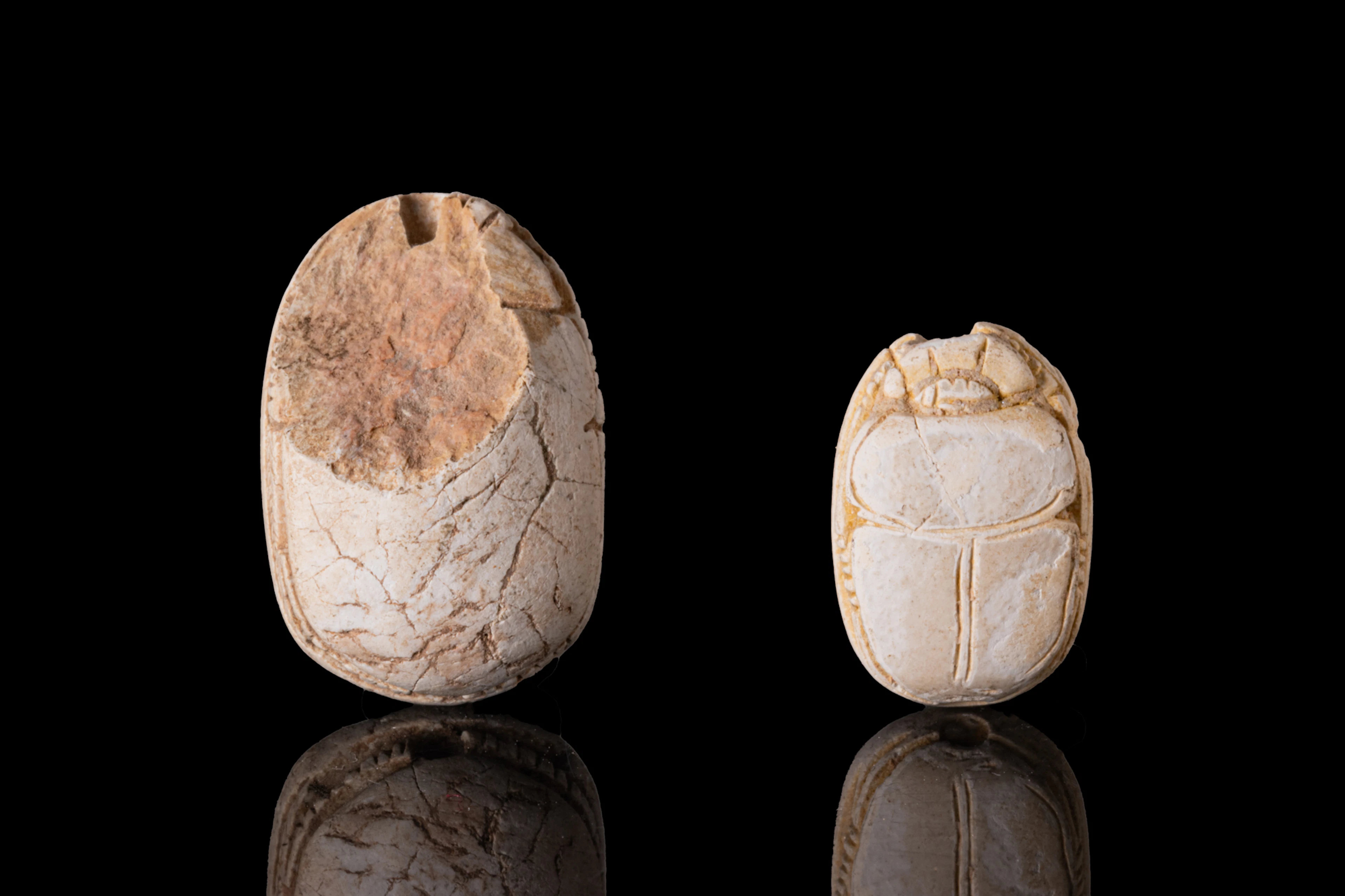 PAIR OF EGYPTIAN STEATITE SCARABS WITH HIEROGLYPHIC INSCRIPTION