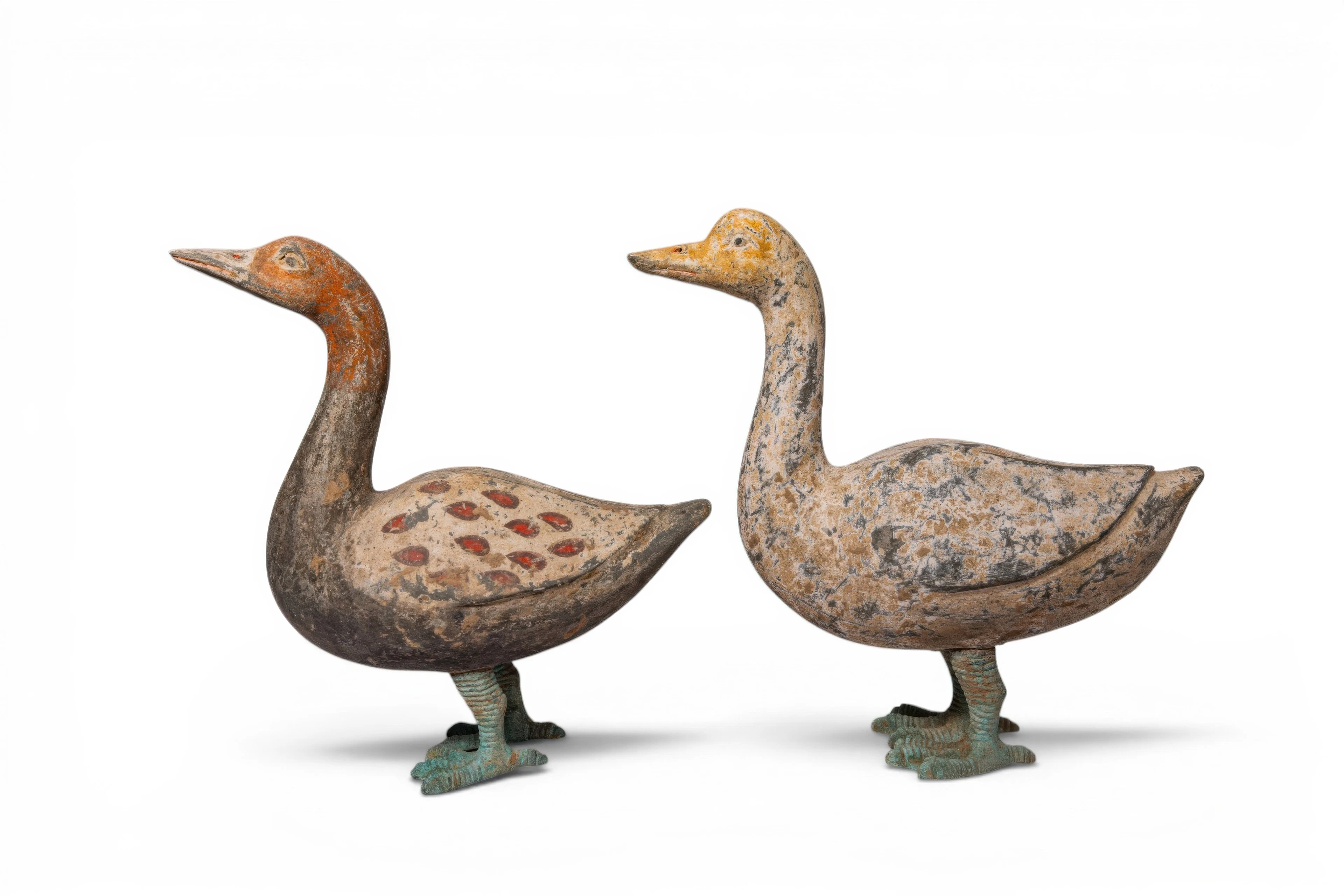 PAIR OF CHINESE TERRACOTTA GEESE