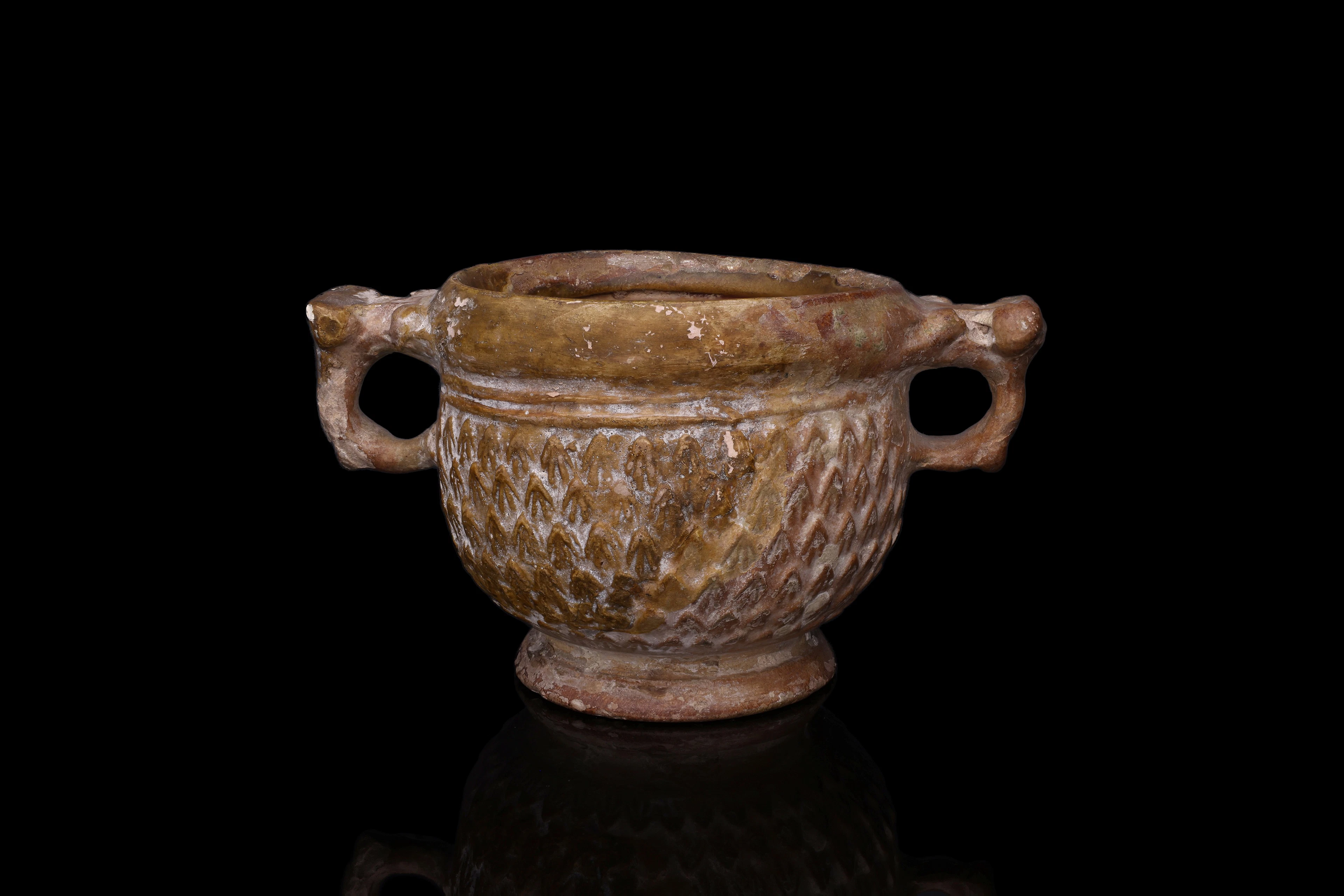 RARE ROMAN GLAZED TERRACOTTA SKYPHOS