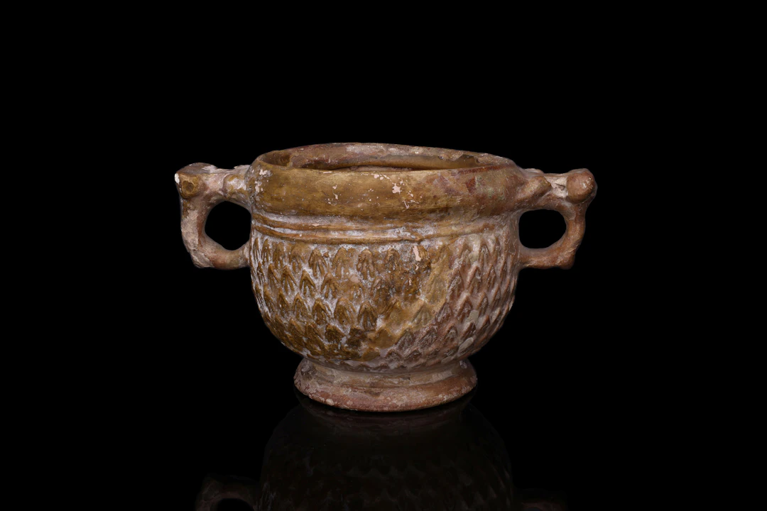 RARE ROMAN GLAZED TERRACOTTA SKYPHOS