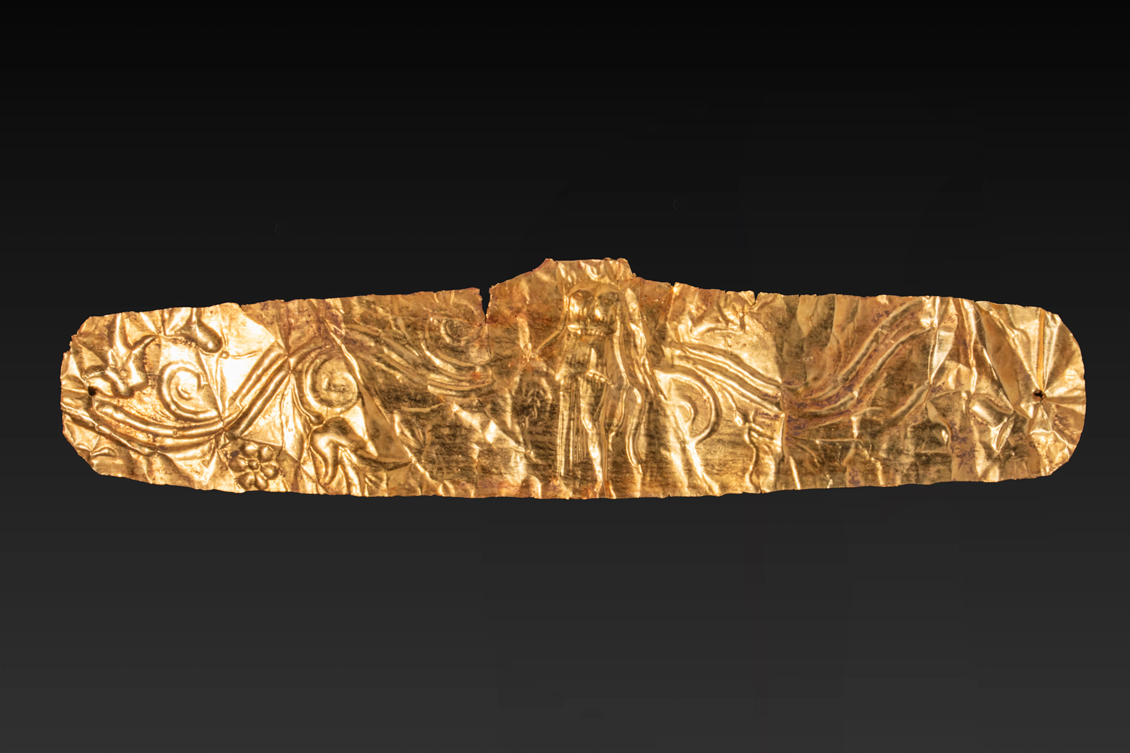 GREEK HIGH KARAT GOLD DIADEM WITH WINGED NIKE AND FLORAL MOTIFS