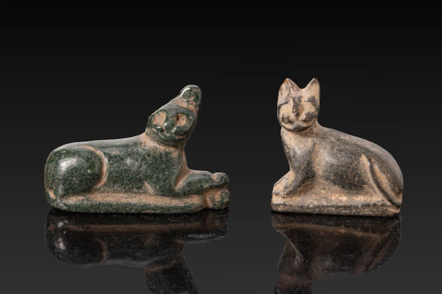 PAIR OF EGYPTIAN STONE CAT AMULETS