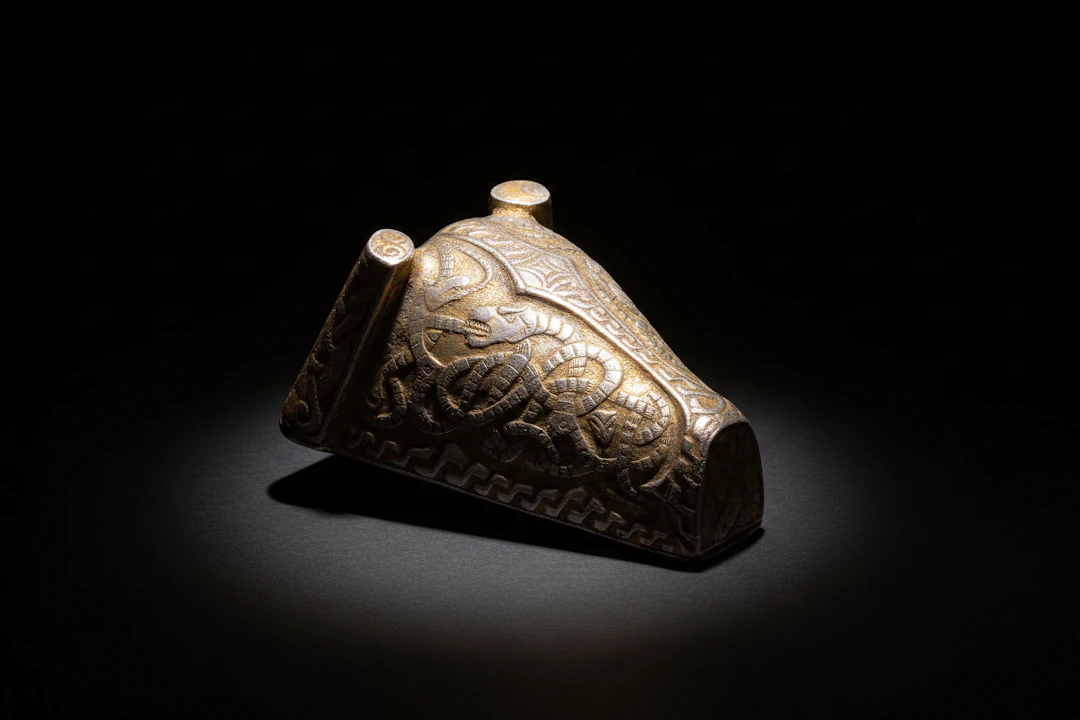 STUNNING VIKING SILVER-GILT BRONZE BOAR'S HEAD BROOCH