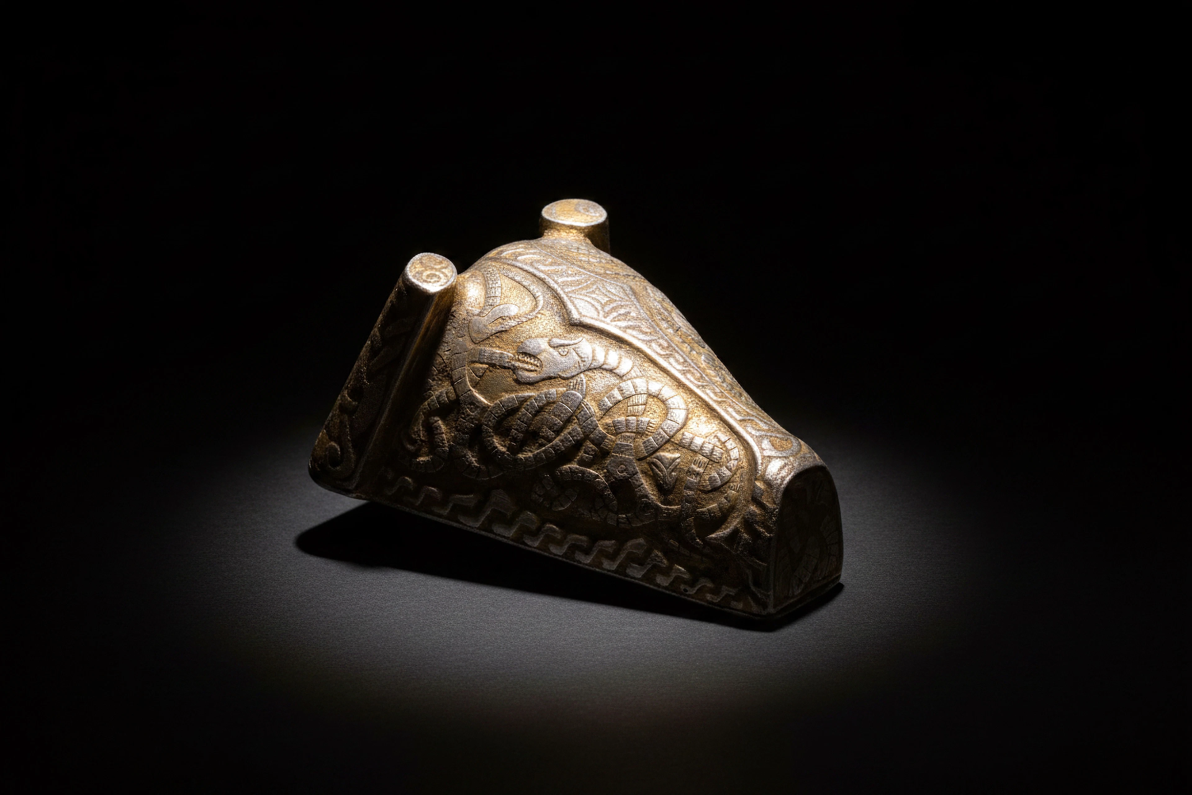 STUNNING VIKING SILVER-GILT BRONZE BOAR'S HEAD BROOCH