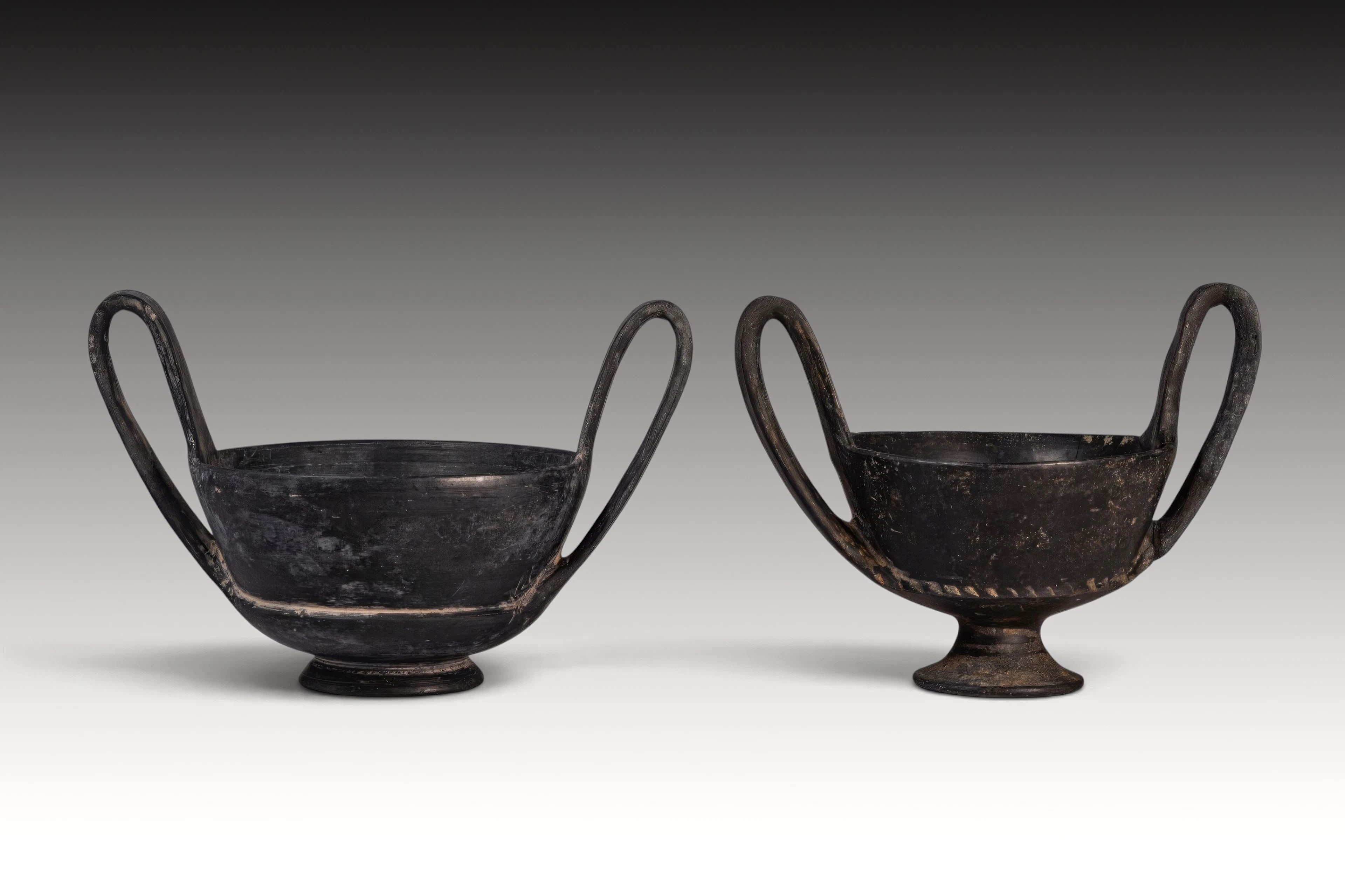PAIR OF ETRUSCAN BUCCHERO KANTHAROI