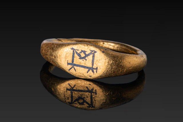 MEROVINGIAN HIGH KARAT GOLD RING WITH NIELLO MONOGRAM