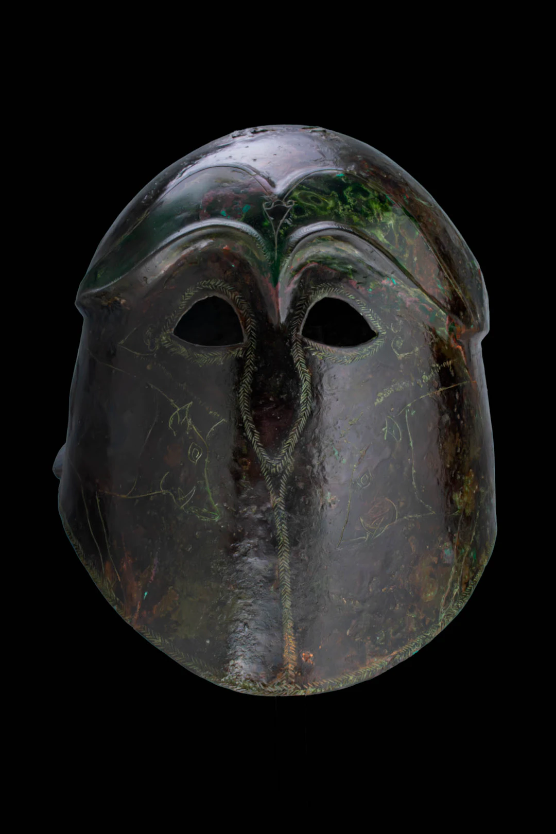 SUPERB CORINTHIAN BRONZE HELMET WITH INCISED WILD BOARS - ex. Axel Guttmann