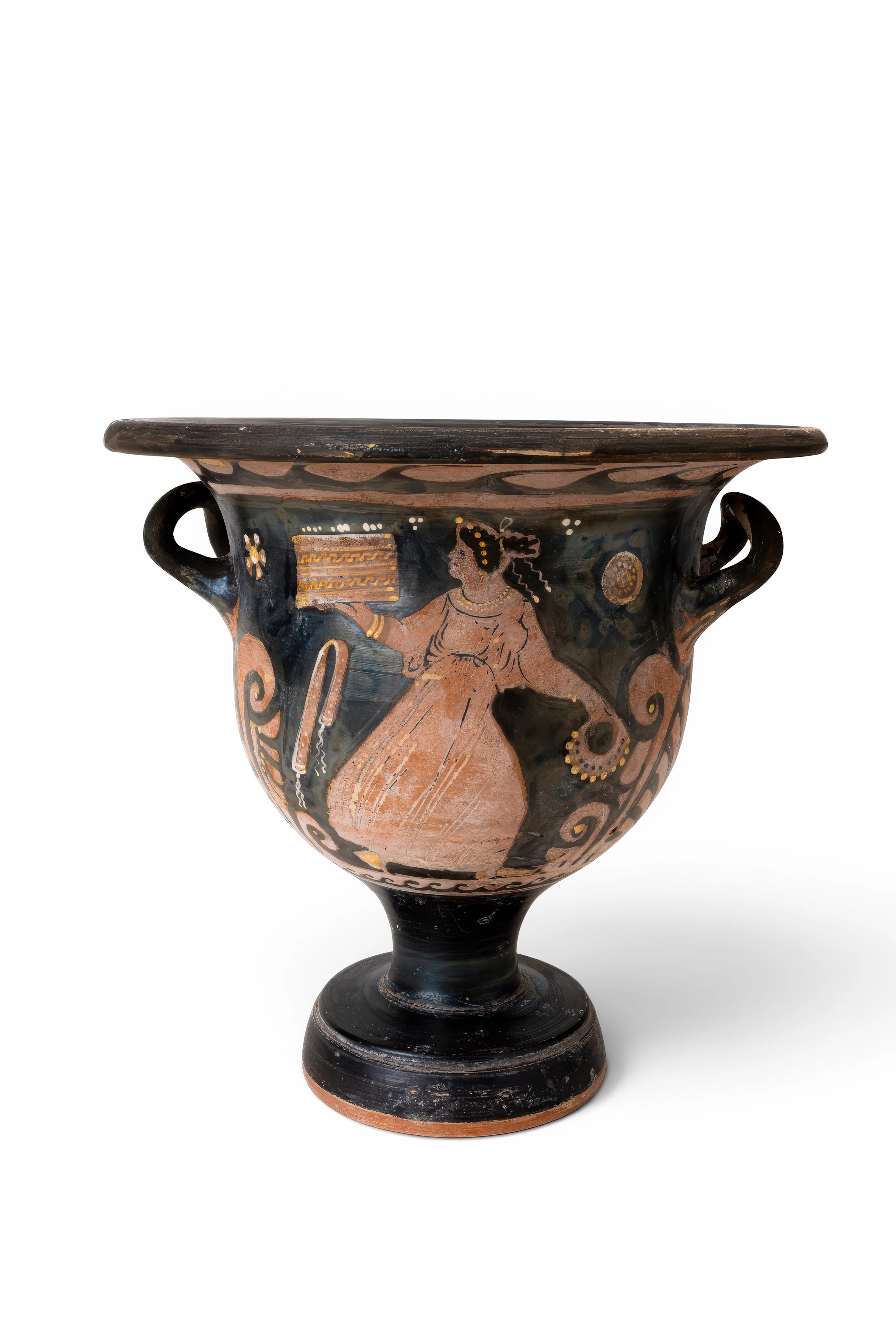 APULIAN RED-FIGURE BELL KRATER WITH LADIES OF FASHION BY THE CIRCLE