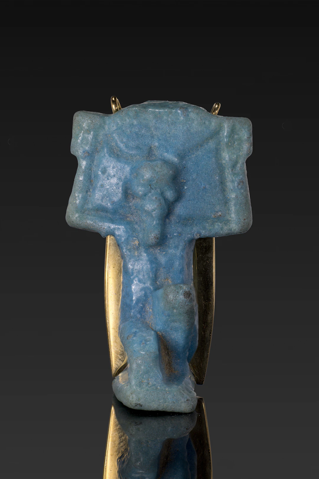 ROMANO-EGYPTIAN FAIENCE AMULET OF SHU IN GOLD PENDANT