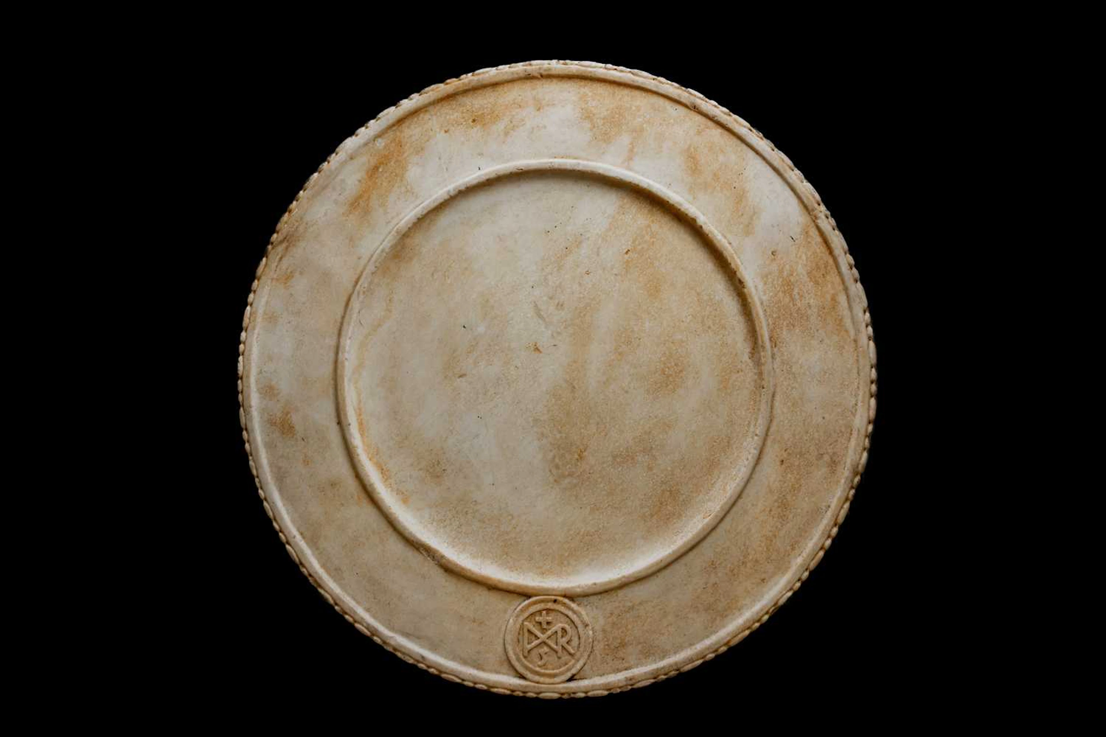 LARGE BYZANTINE CIRCULAR MARBLE TABLE TOP WITH CHRISTOGRAM