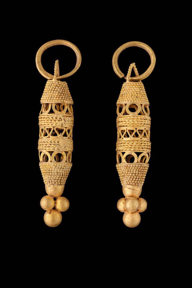 GREEK MATCHED PAIR OF GOLD OPENWORK EARRINGS