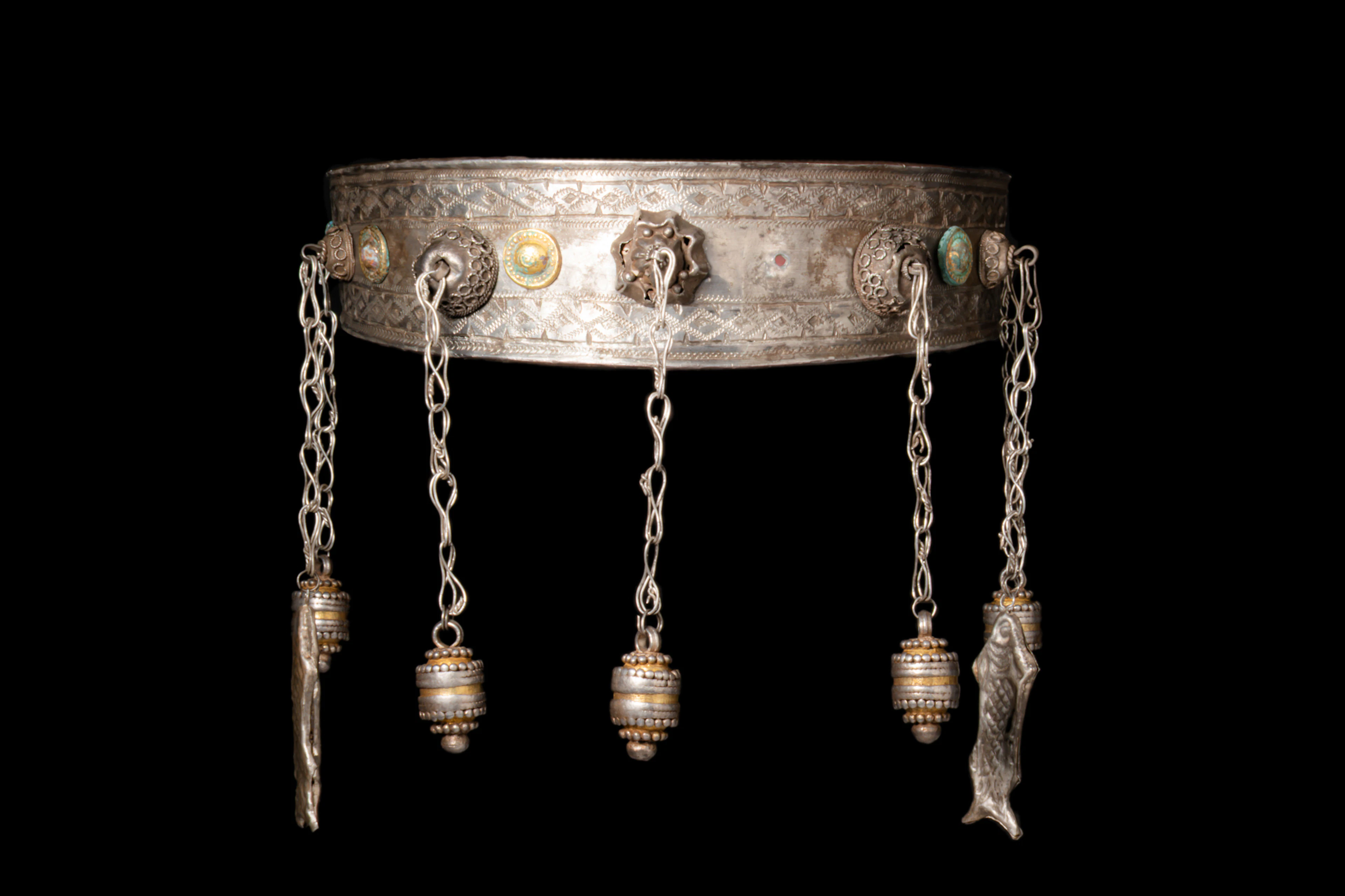 LARGE SILVER BYZANTINE DIADEM WITH DANGLES