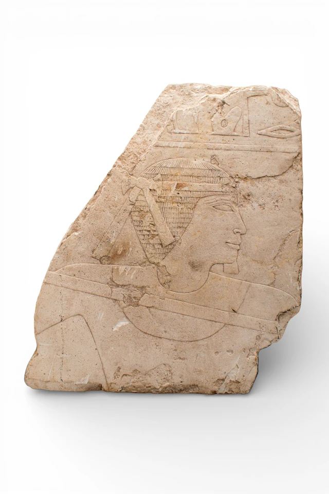 MONUMENTAL EGYPTIAN LIMESTONE RELIEF DEPICTING A NOBLEMAN FISHING