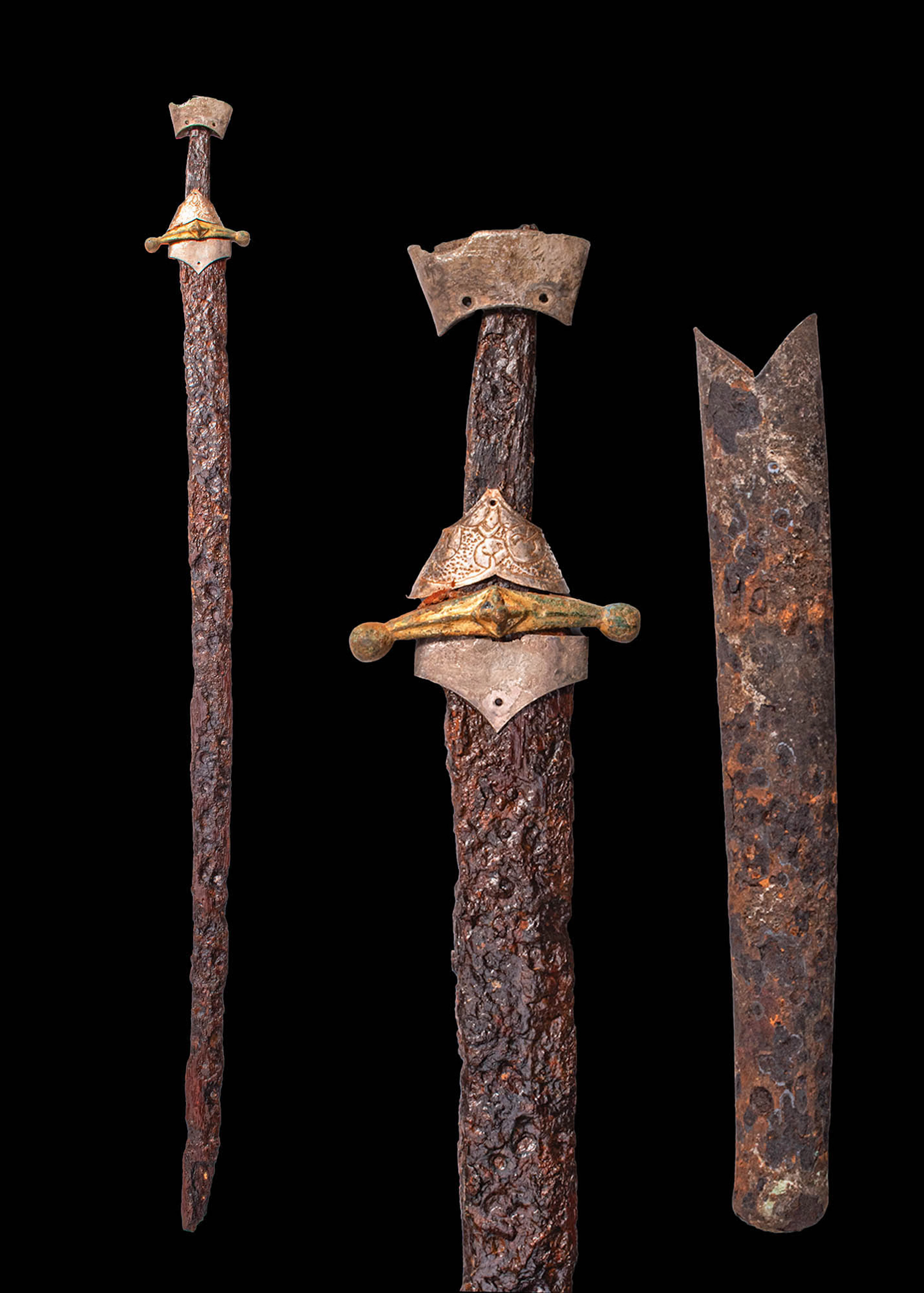 MIGRATION PERIOD IRON SWORD WITH SILVER HILT AND SCABBARD