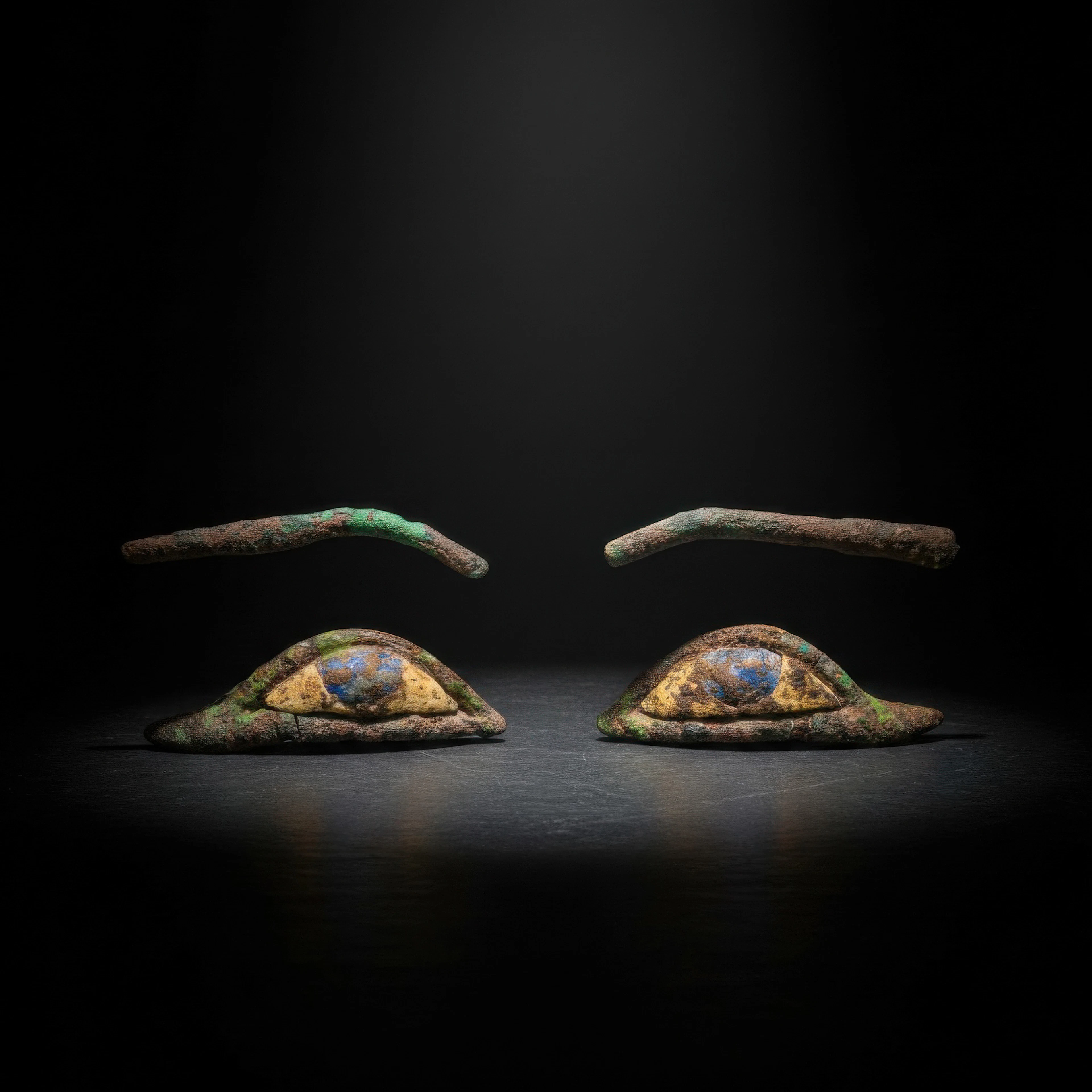 PAIR OF EGYPTIAN BRONZE EYES AND BROWS
