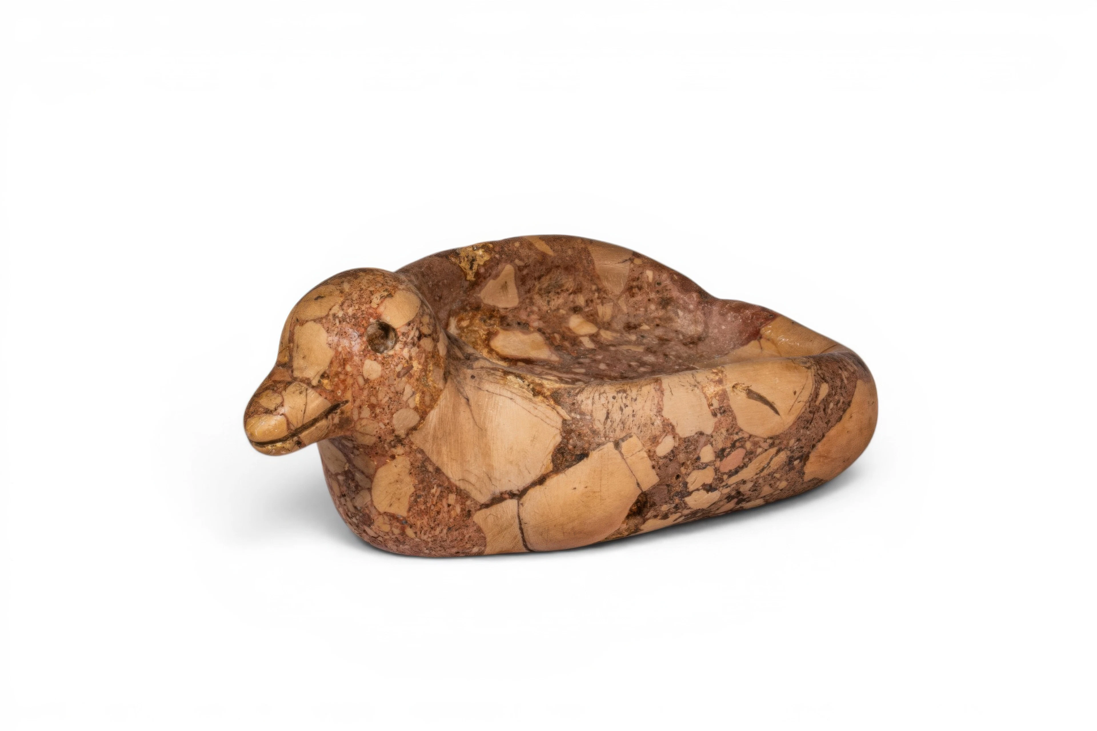 RARE EGYPTIAN BRECCIA STONE DUCK-SHAPED DISH