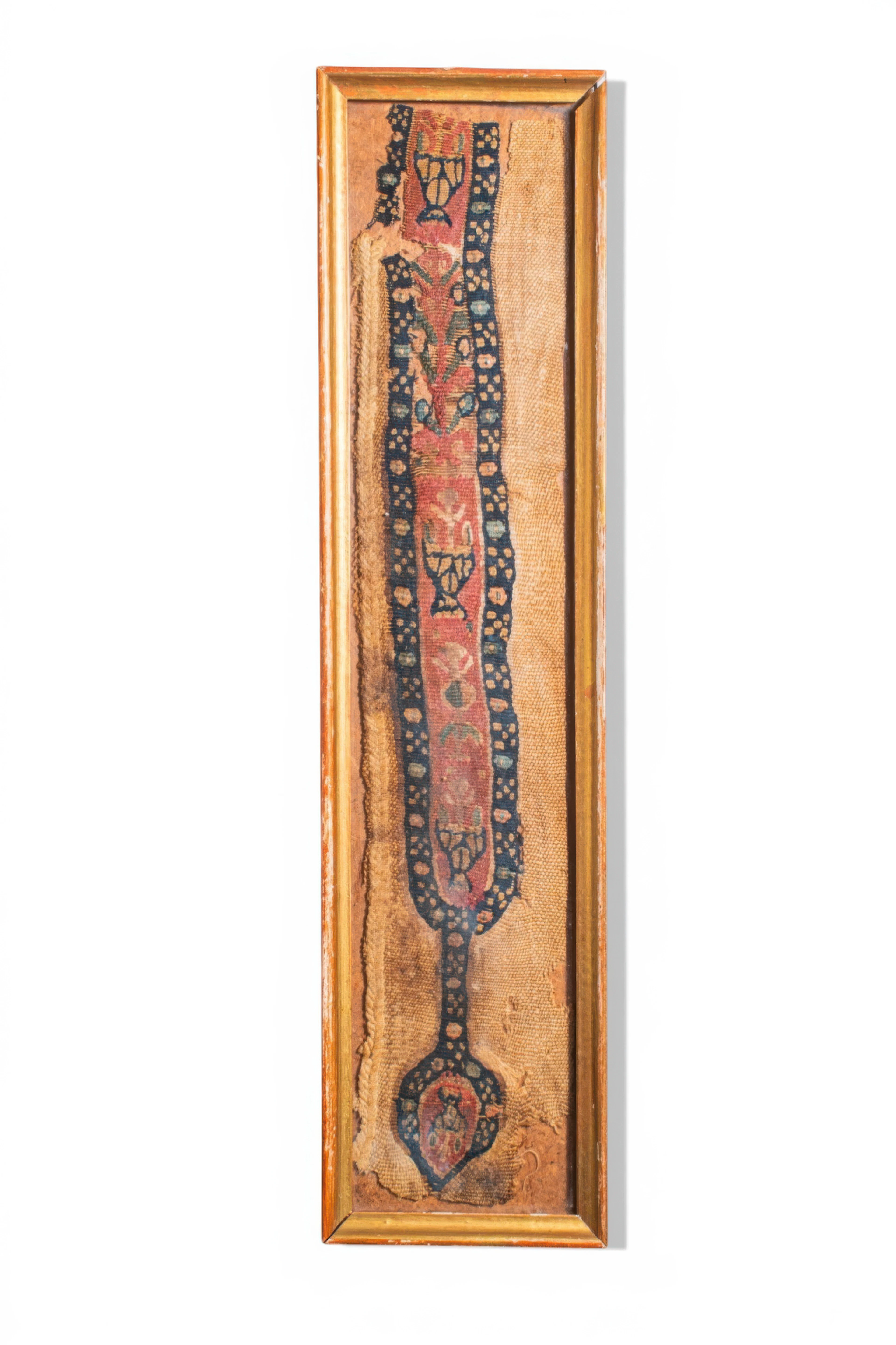 COPTIC TEXTILE FRAGMENT WITH POLYCHROME GEOMETRIC AND FLORAL BORDER
