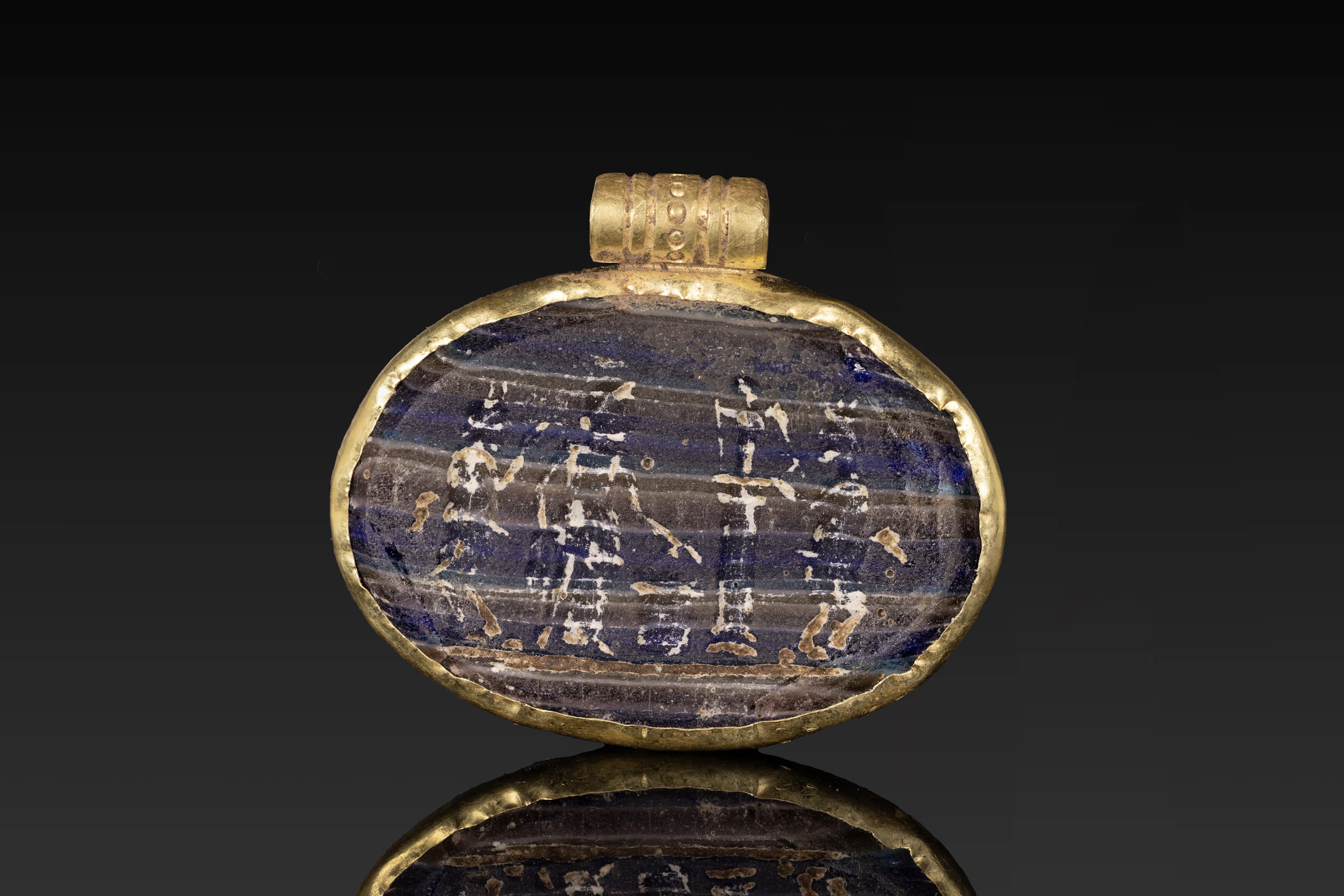ROMAN POLYCHROME GLASS MAGICAL INTAGLIO IN GOLD PENDANT