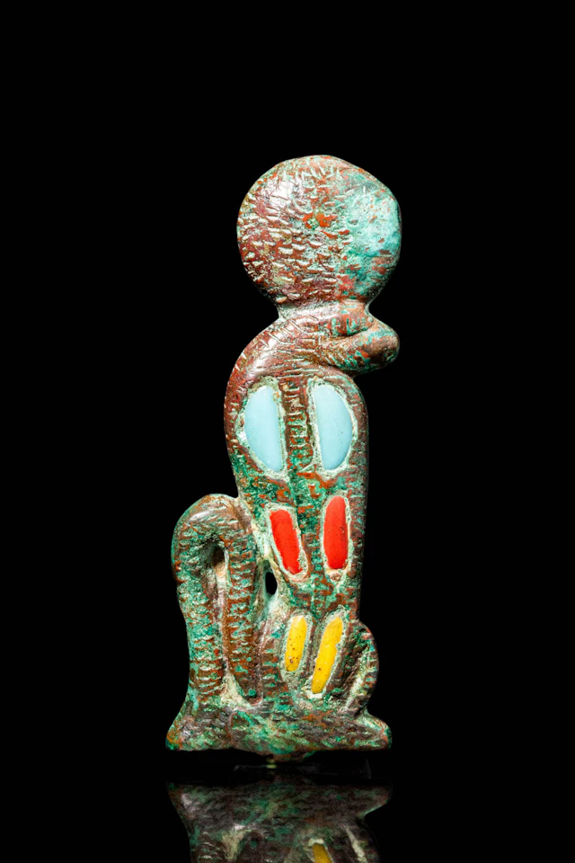 EGYPTIAN BRONZE INLAID APPLIQUE OF URAEUS - MUSEUM EXHIBITED