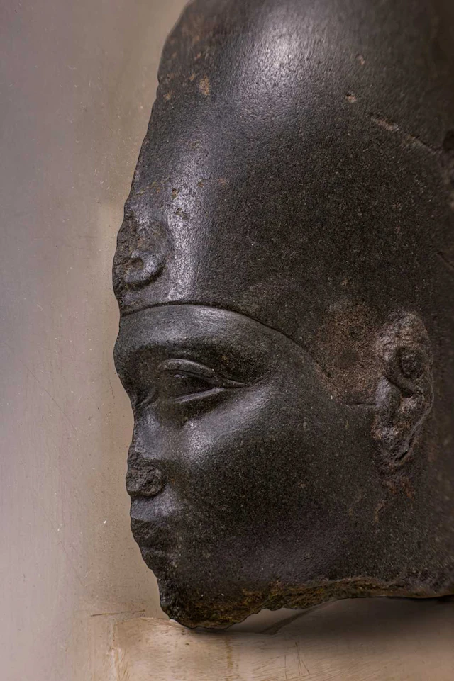 EGYPTIAN GREEN SCHIST HEAD OF KING TAHARQA - EX SOTHEBY'S