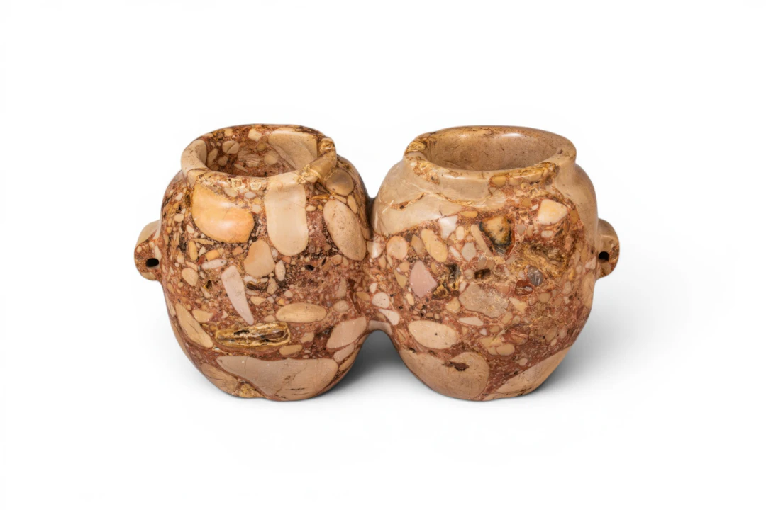 RARE EGYPTIAN BRECCIA STONE DOUBLE JAR