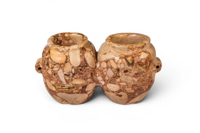 RARE EGYPTIAN BRECCIA STONE DOUBLE JAR