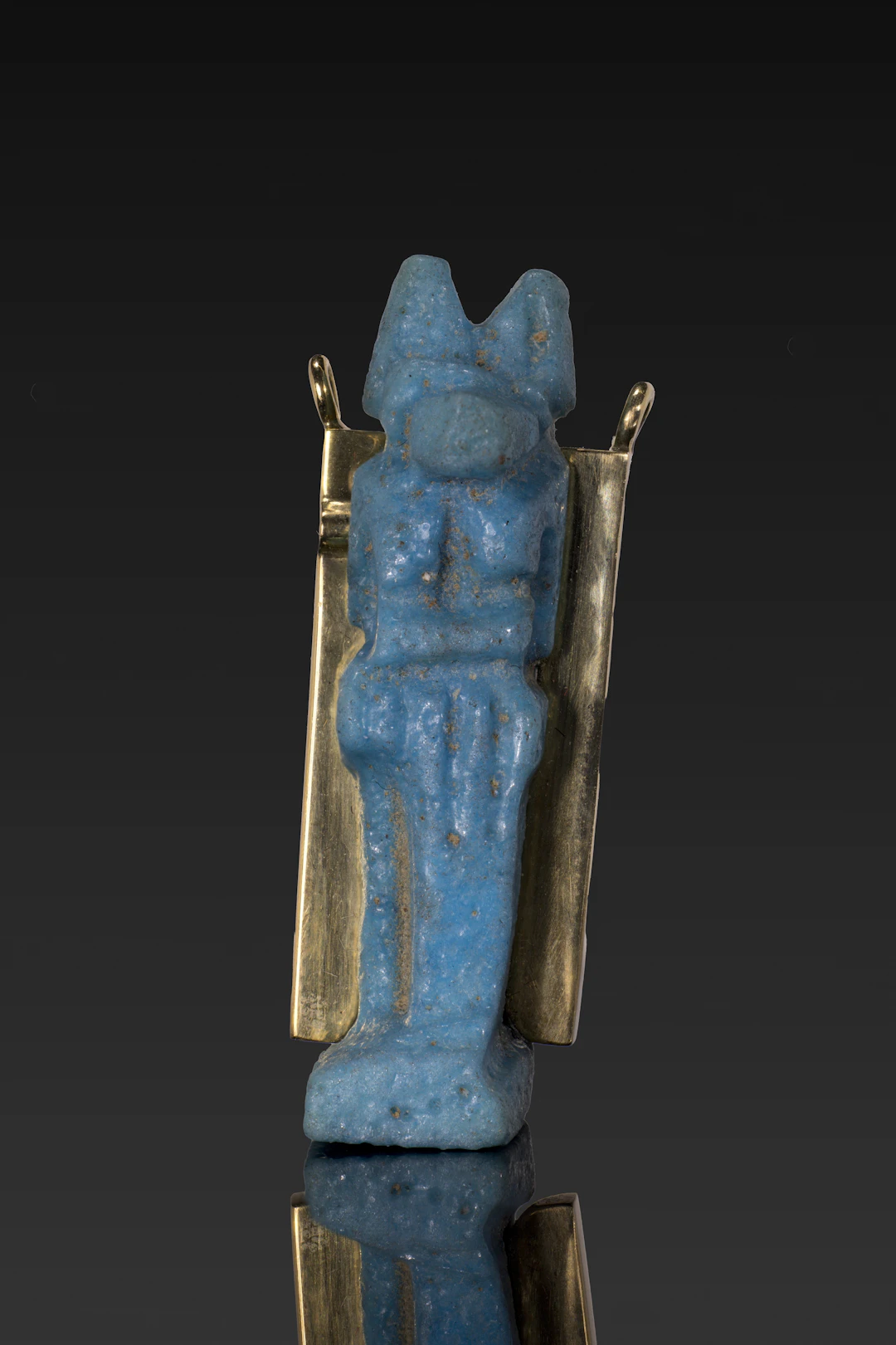 ROMANO-EGYPTIAN FAIENCE AMULET OF ANUBIS IN GOLD PENDANT