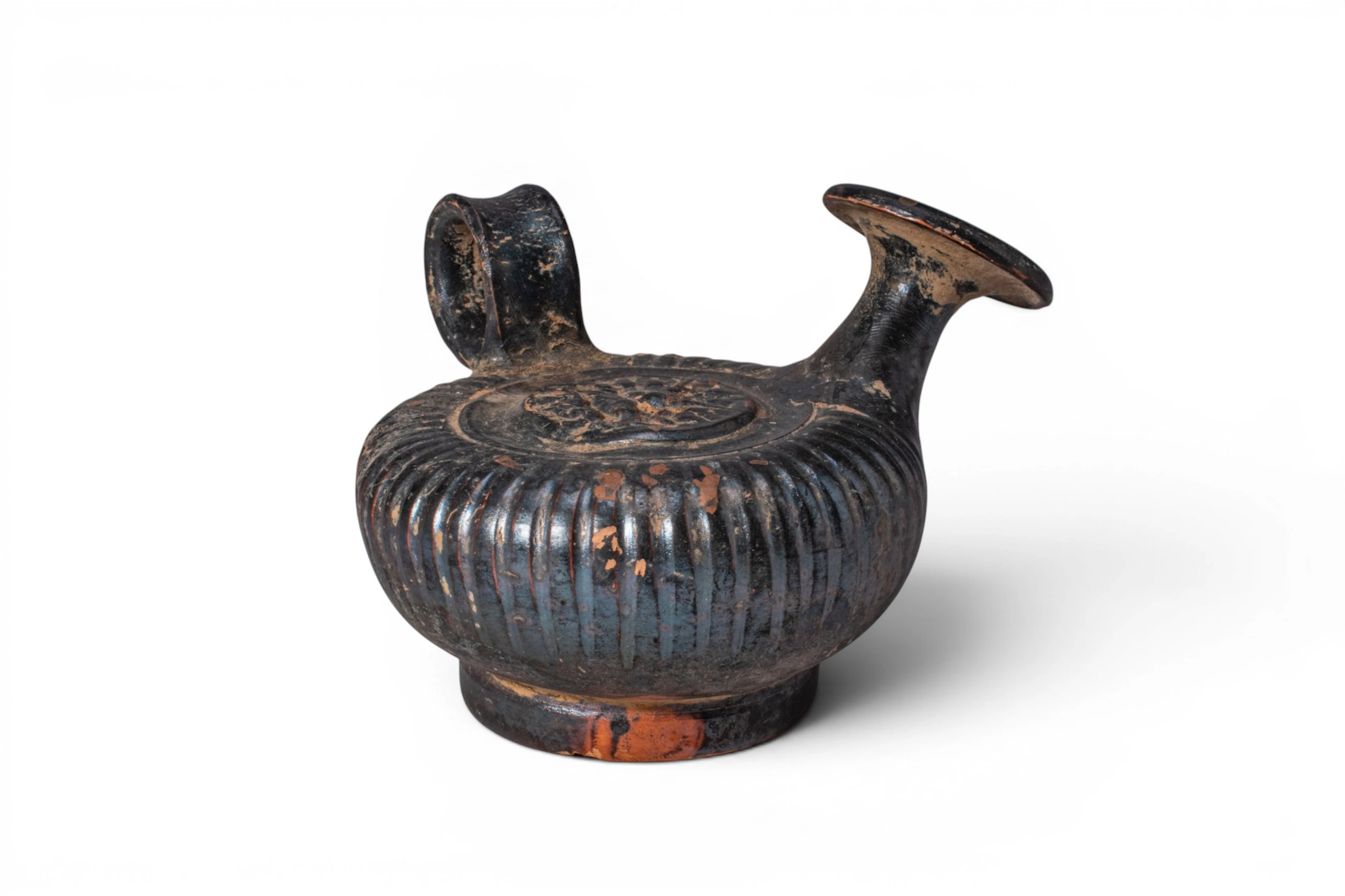 GREEK BLACK-GLAZED GUTTUS WITH SILENUS MASK