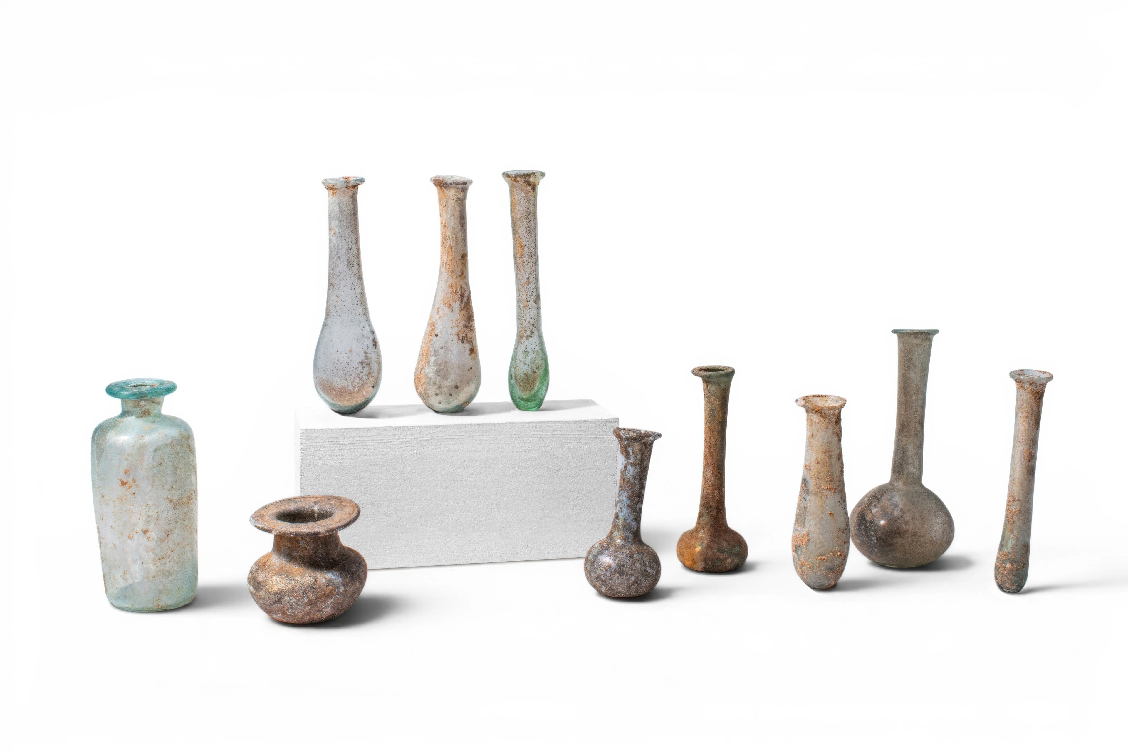 LARGE COLLECTION OF ROMAN GLASS UNGUENTARIA