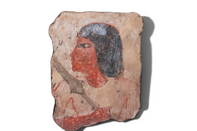 EGYPTIAN PAINTED STUCCO PANEL WITH A MALE DIGNITARY