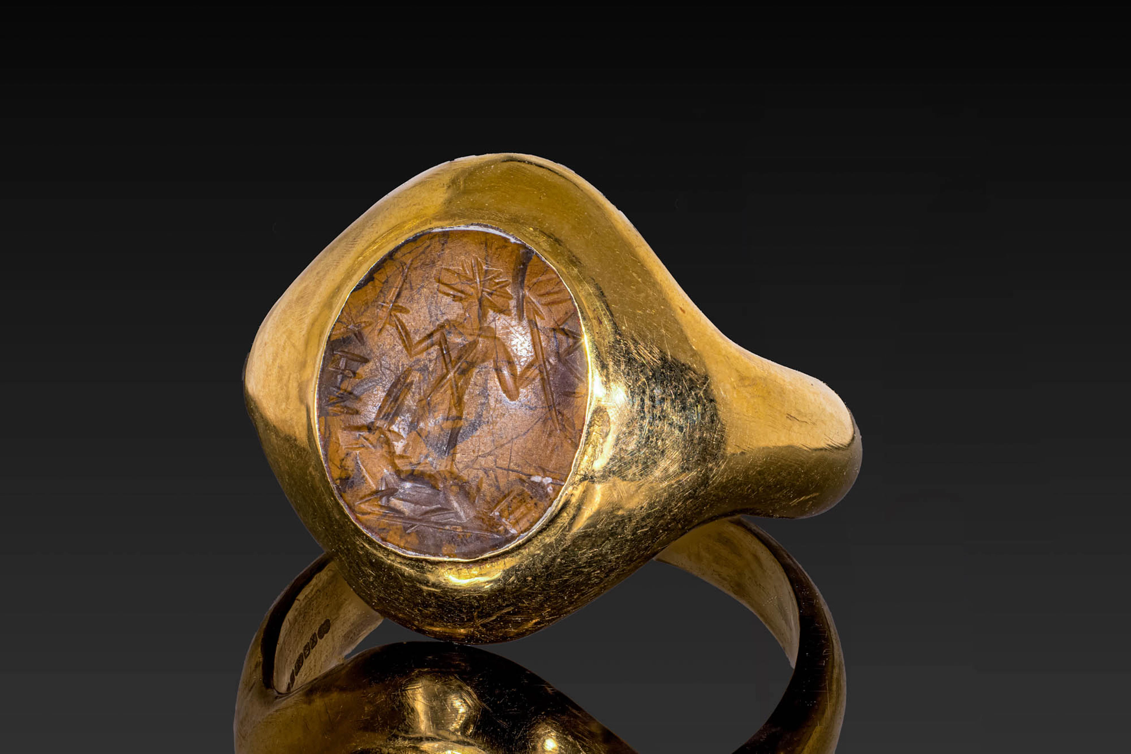 ROMAN YELLOW JASPER MAGICAL INTAGLIO IN GOLD RING