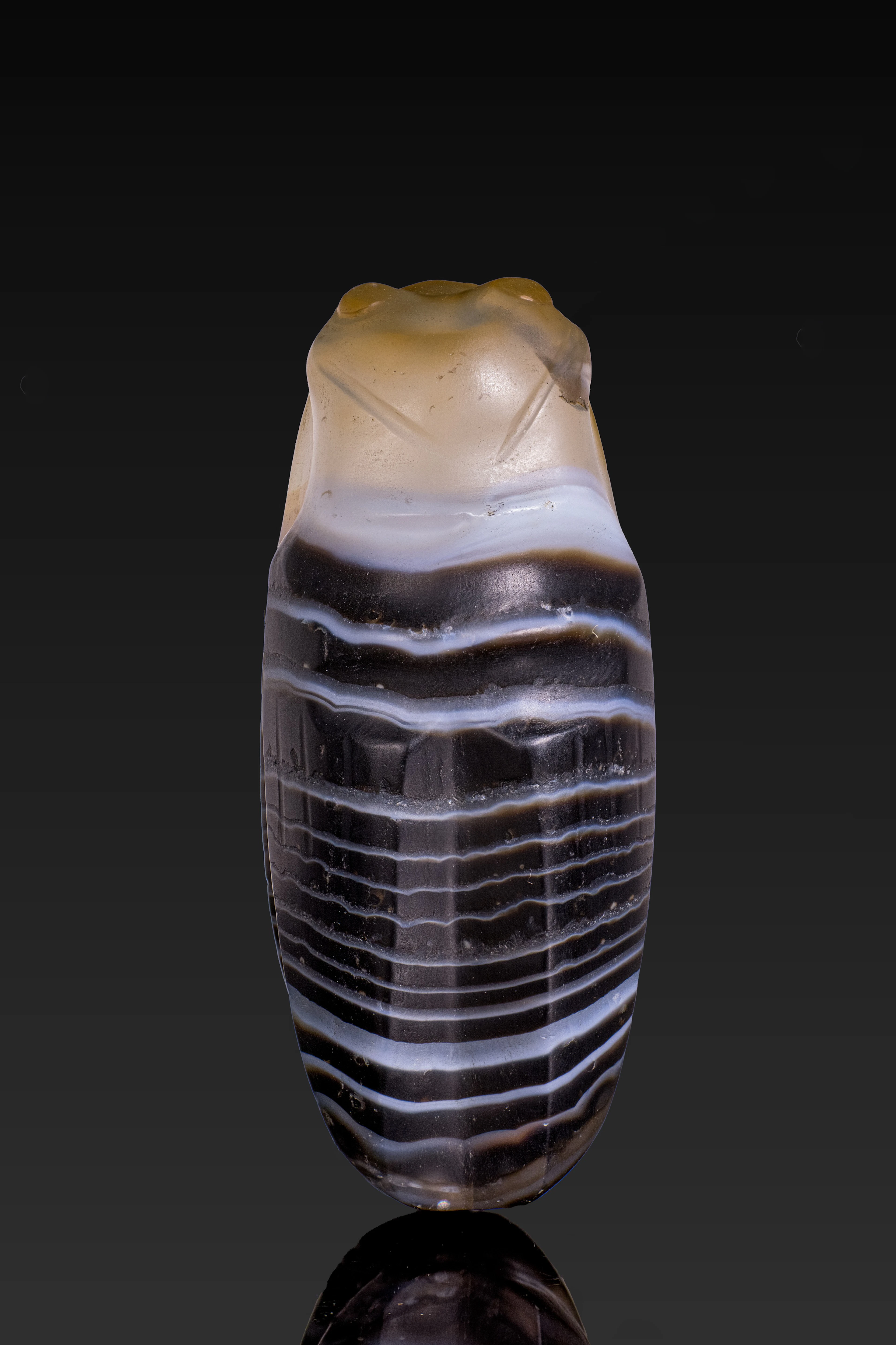 NEO-BABYLONIAN AGATE CICADA AMULET WITH ENGRAVED SCENE