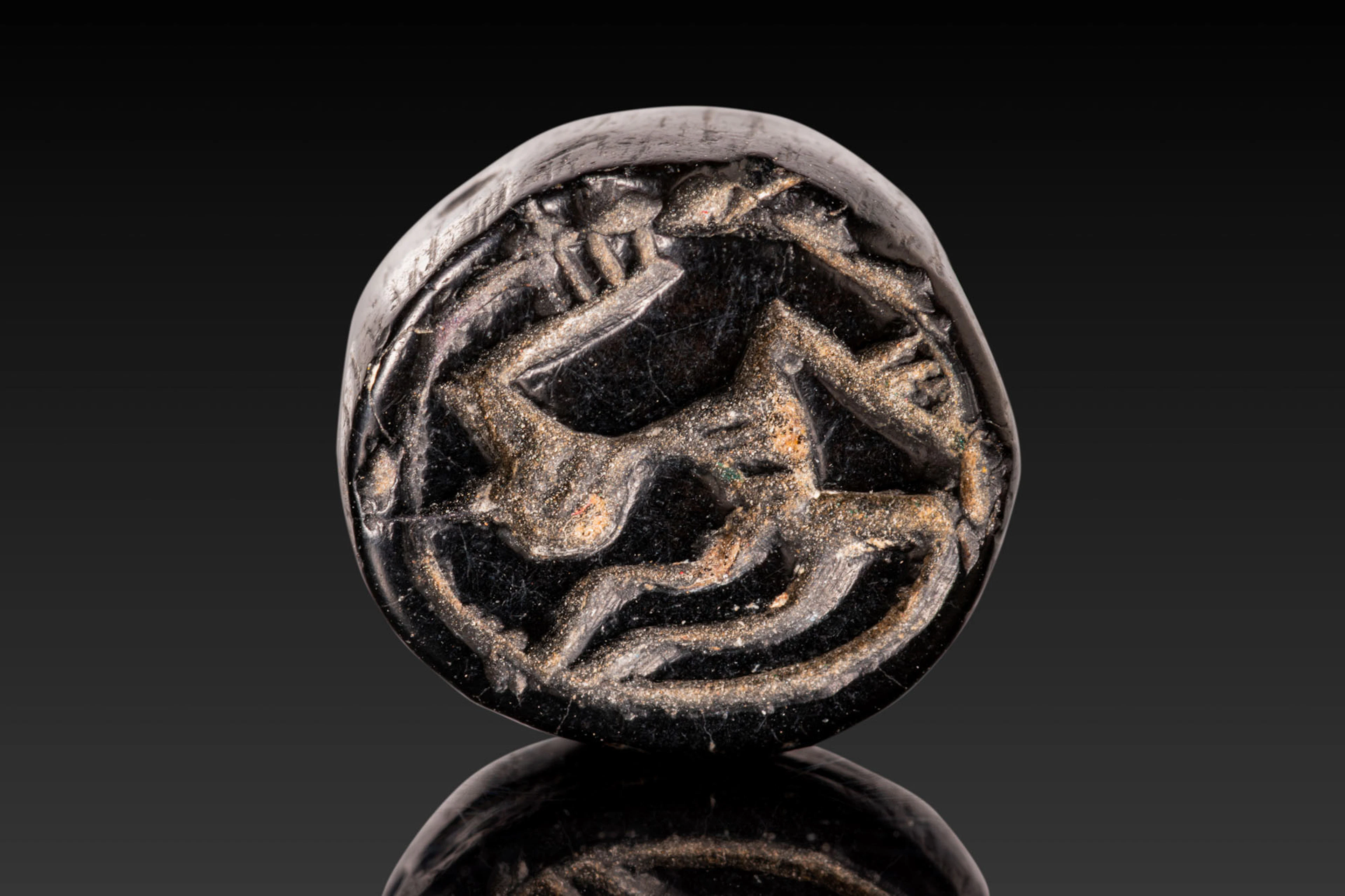 RARE ELAMITE BLACK STONE SEAL WITH IBEX