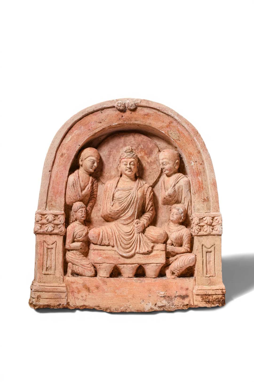 GANDHARA STUCCO WITH SEATED BUDDHA AND BODHISATTVAS