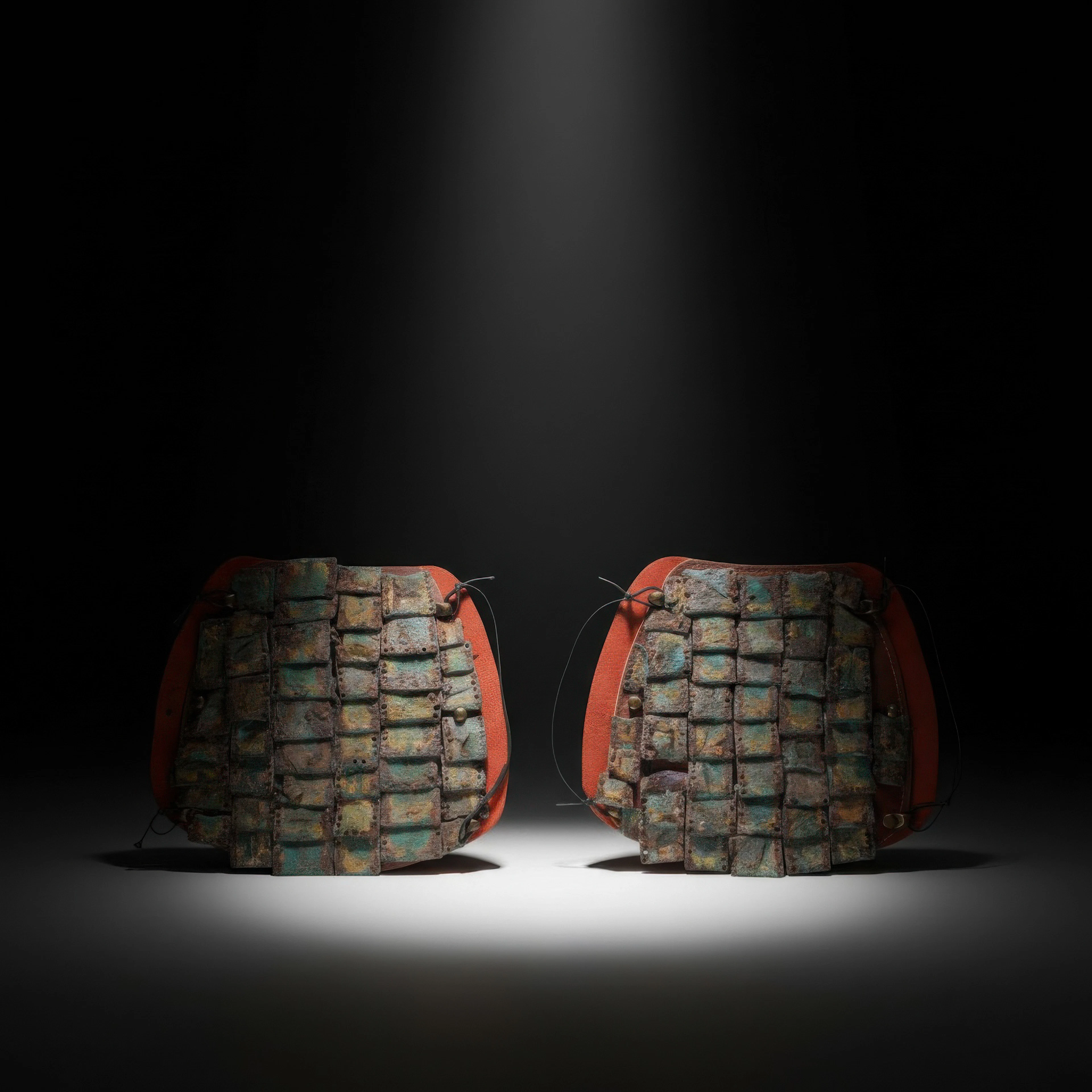 PAIR OF ROMAN BRONZE SCALE ARMGUARDS