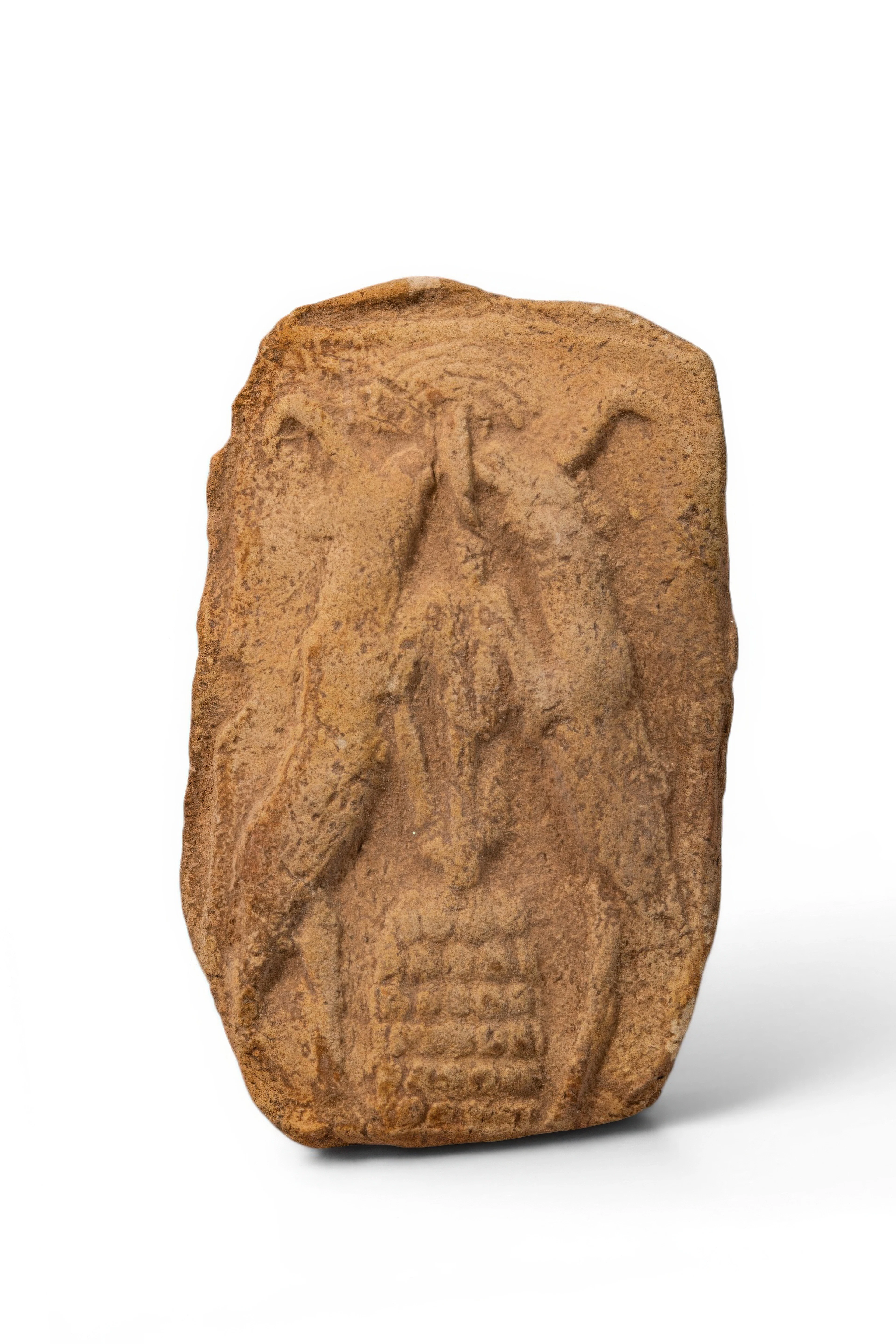 BABYLONIAN TERRACOTTA PLAQUE WITH TREE OF LIFE FLANKED BY RAMPANT IBEXES