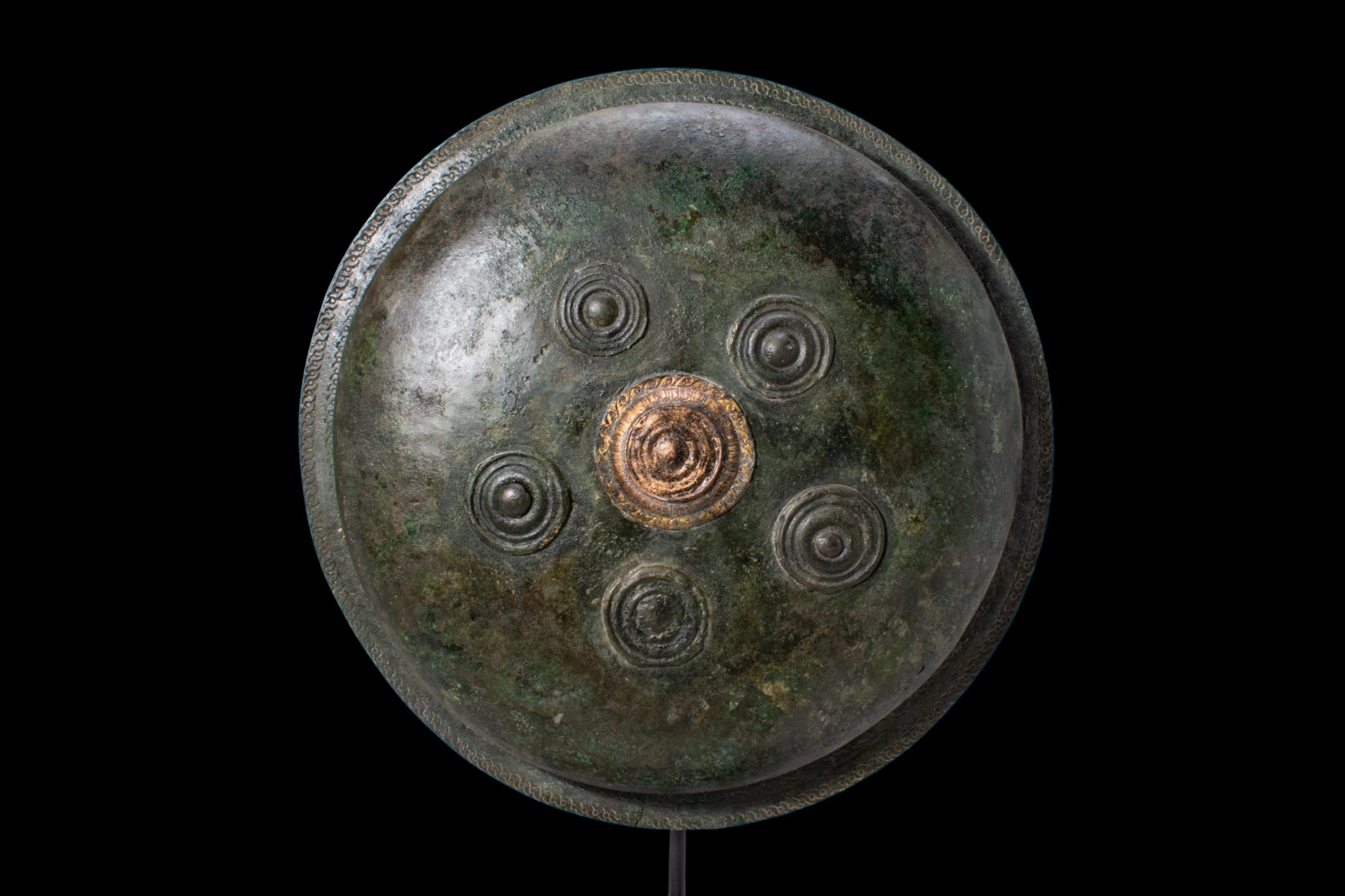 LARGE GREEK BRONZE SHIELD WITH MEDALLIONS