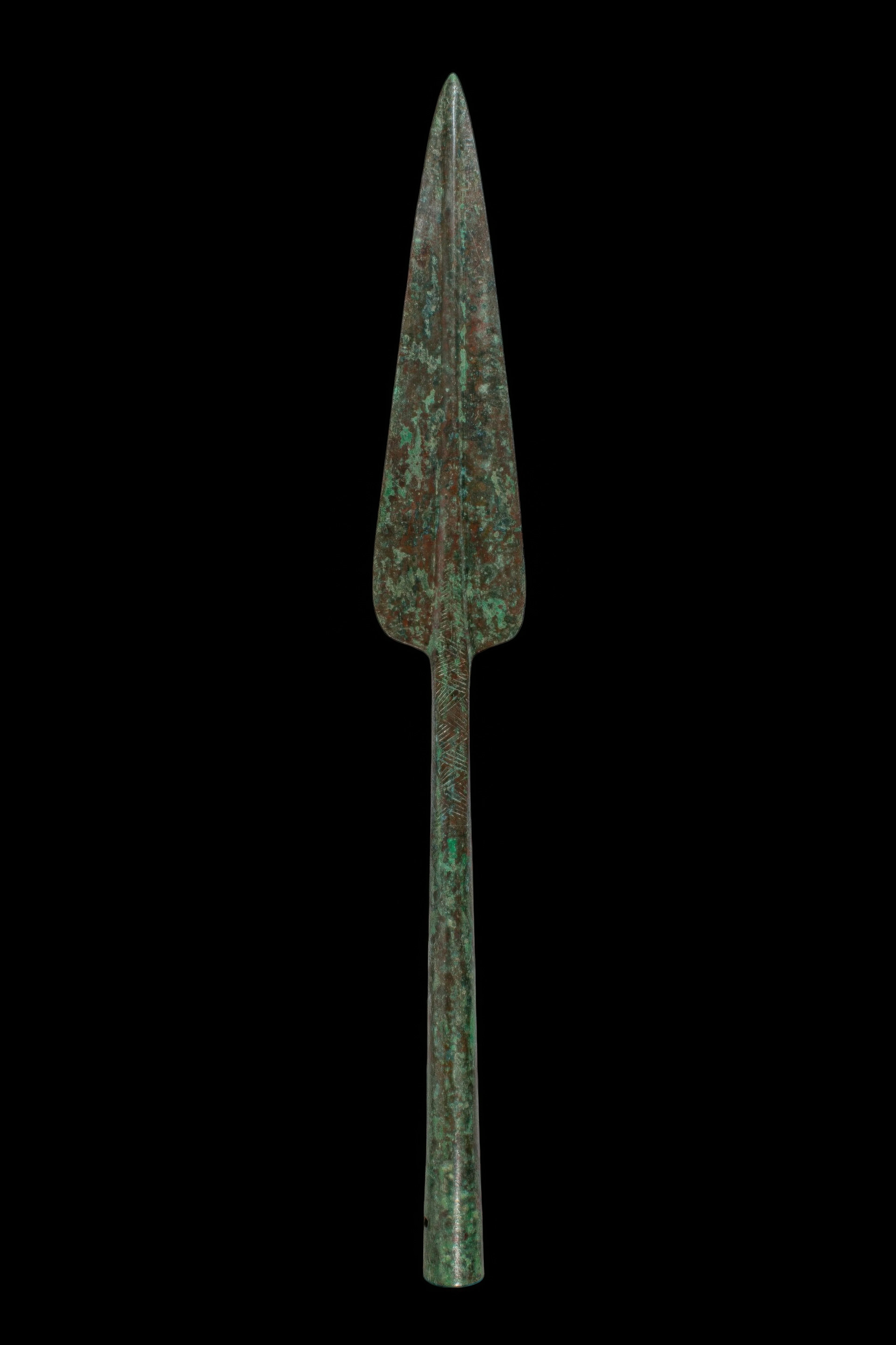 GREEK HOPLITE BRONZE ENGRAVED SPEARHEAD