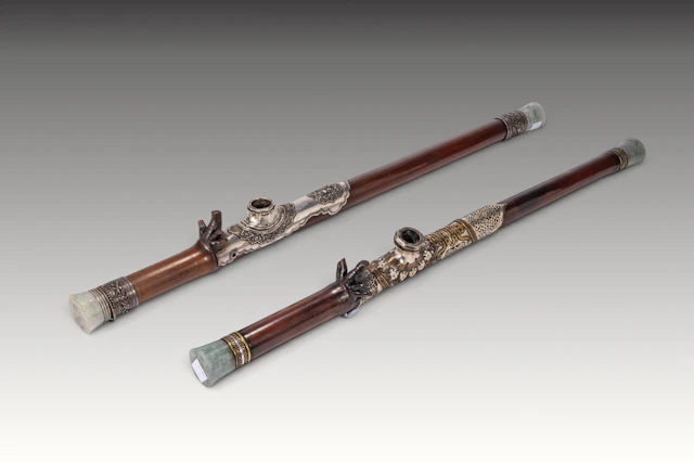 PAIR OF CHINESE BAMBOO OPIUM PIPES