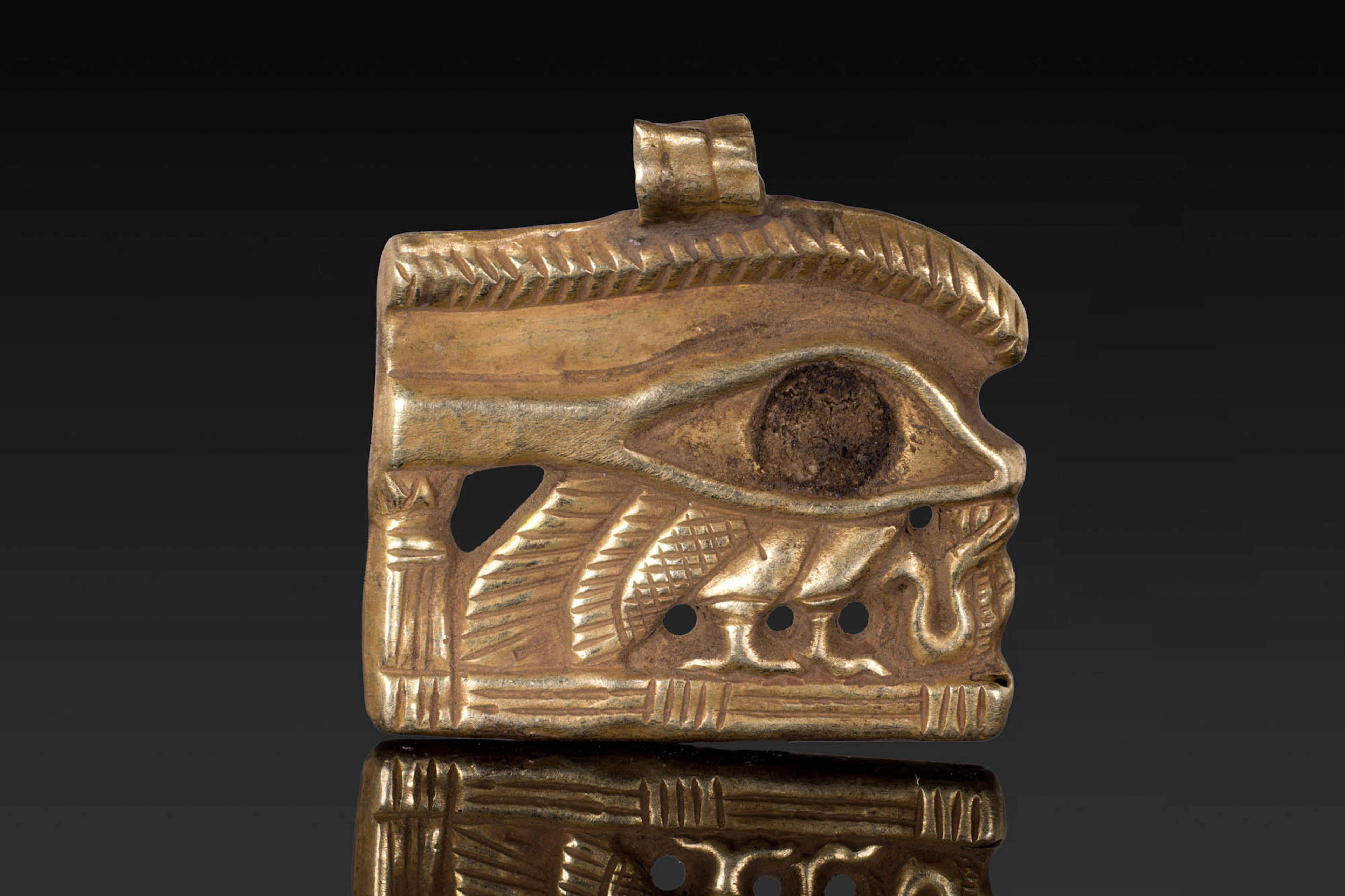 RARE EGYPTIAN GOLD INLAID WEDJAT PENDANT