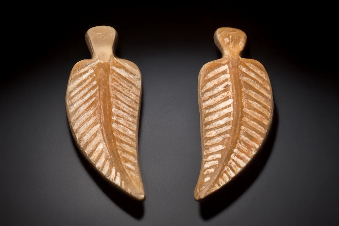 PAIR OF GREEK GLASS LEAVES