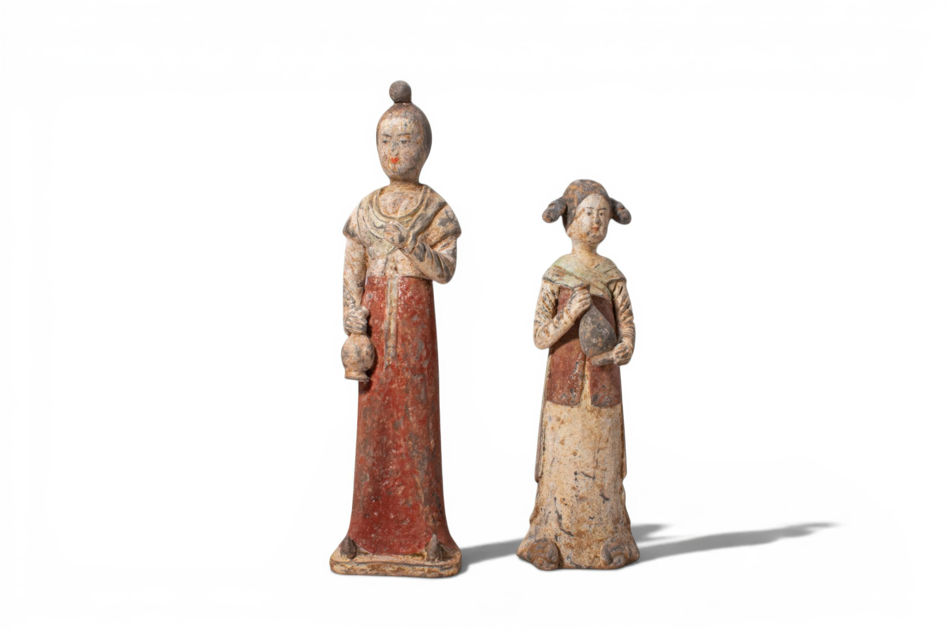 PAIR OF CHINESE TERRACOTTA FEMALE ATTENDANTS - TL TESTED