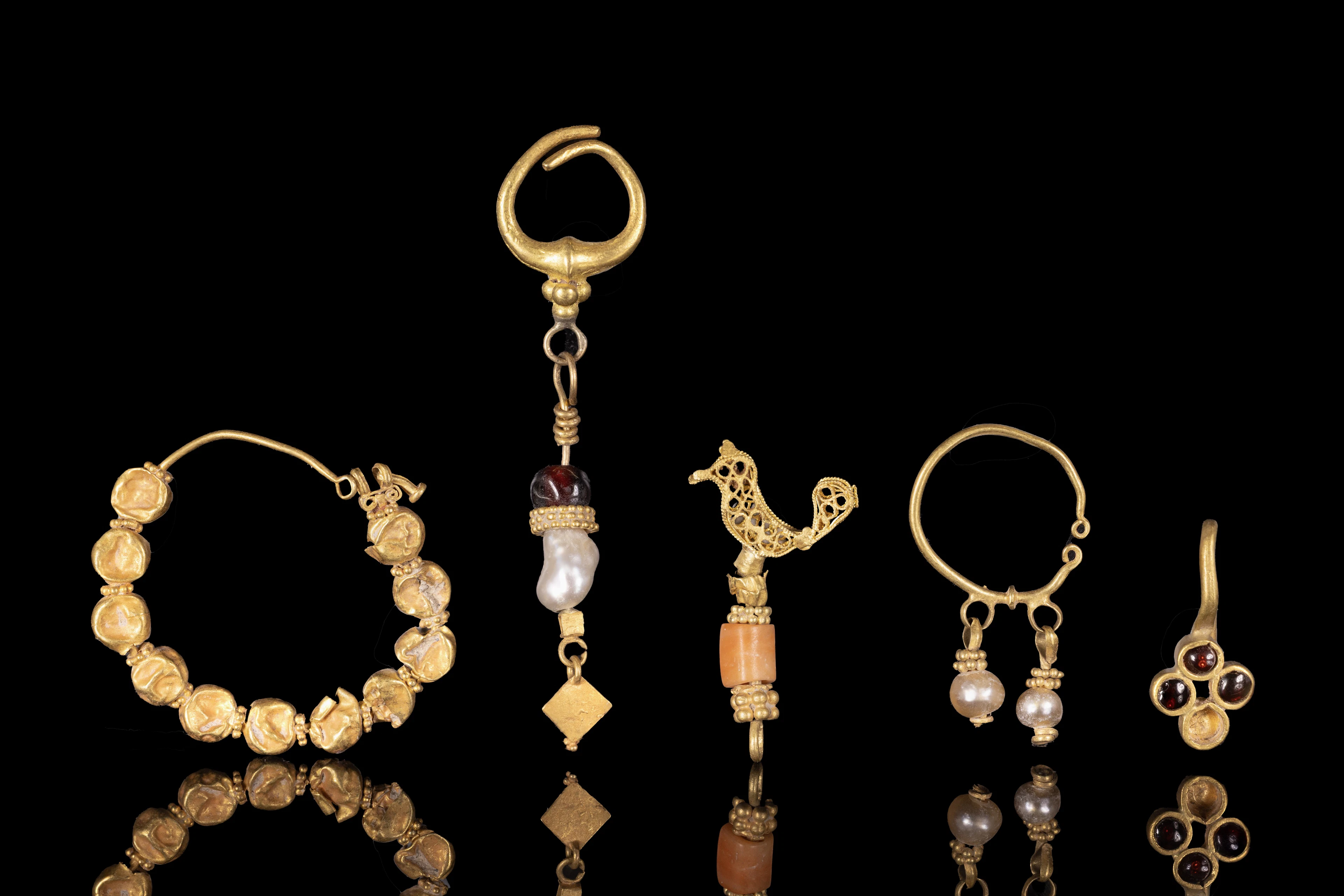 COLLECTION OF GREEK GOLD EARRINGS