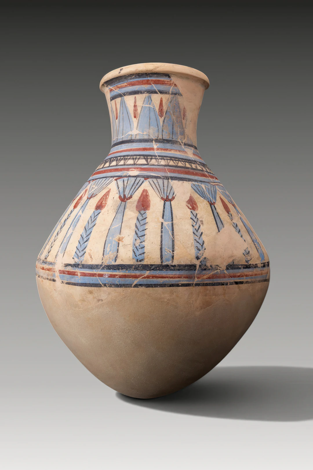 AMARNA PERIOD PAINTED POTTERY JAR WITH PAPYRUS AND LOTUS MOTIFS