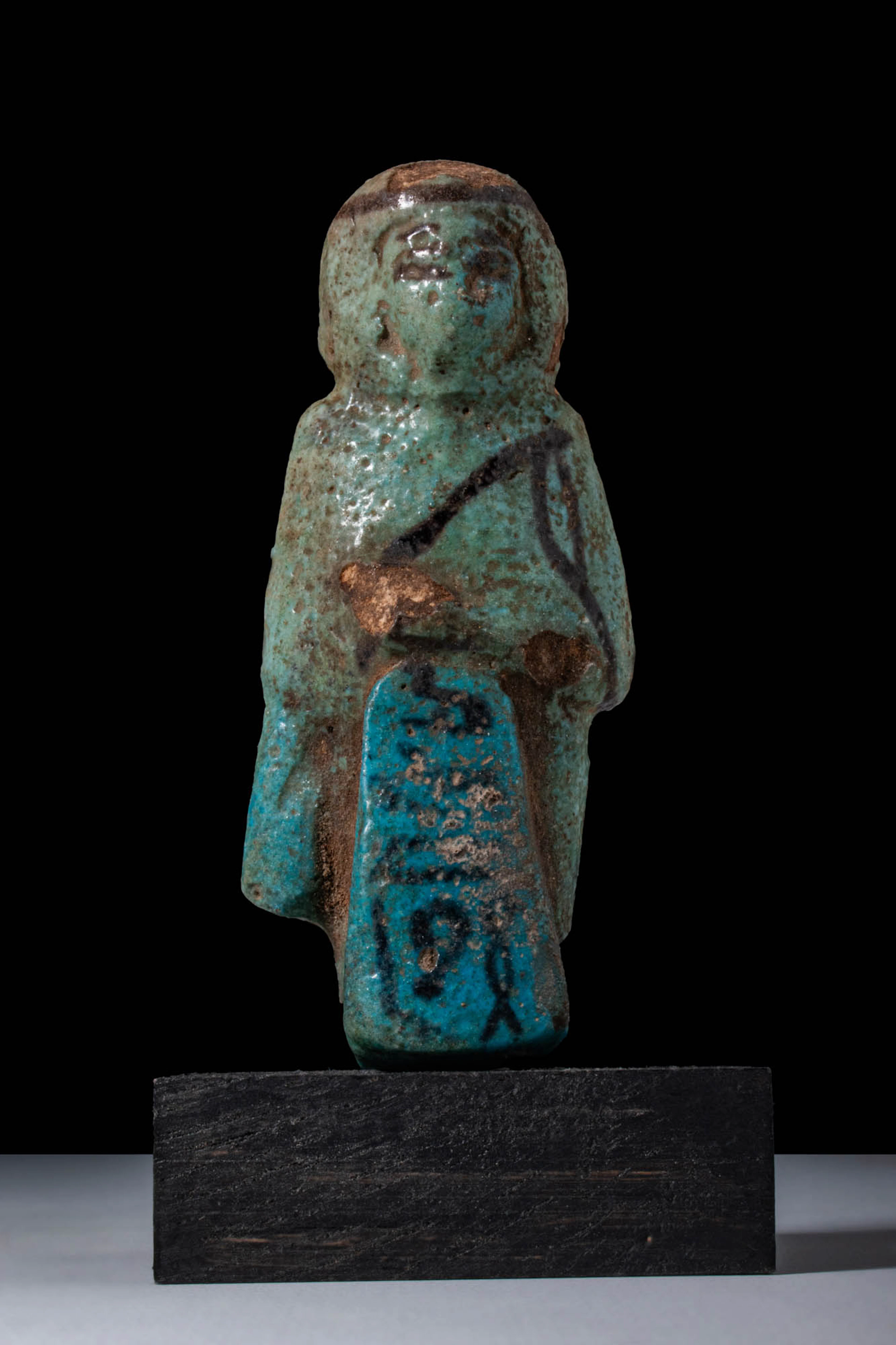 EGYPTIAN BICHROME FAIENCE USHABTI