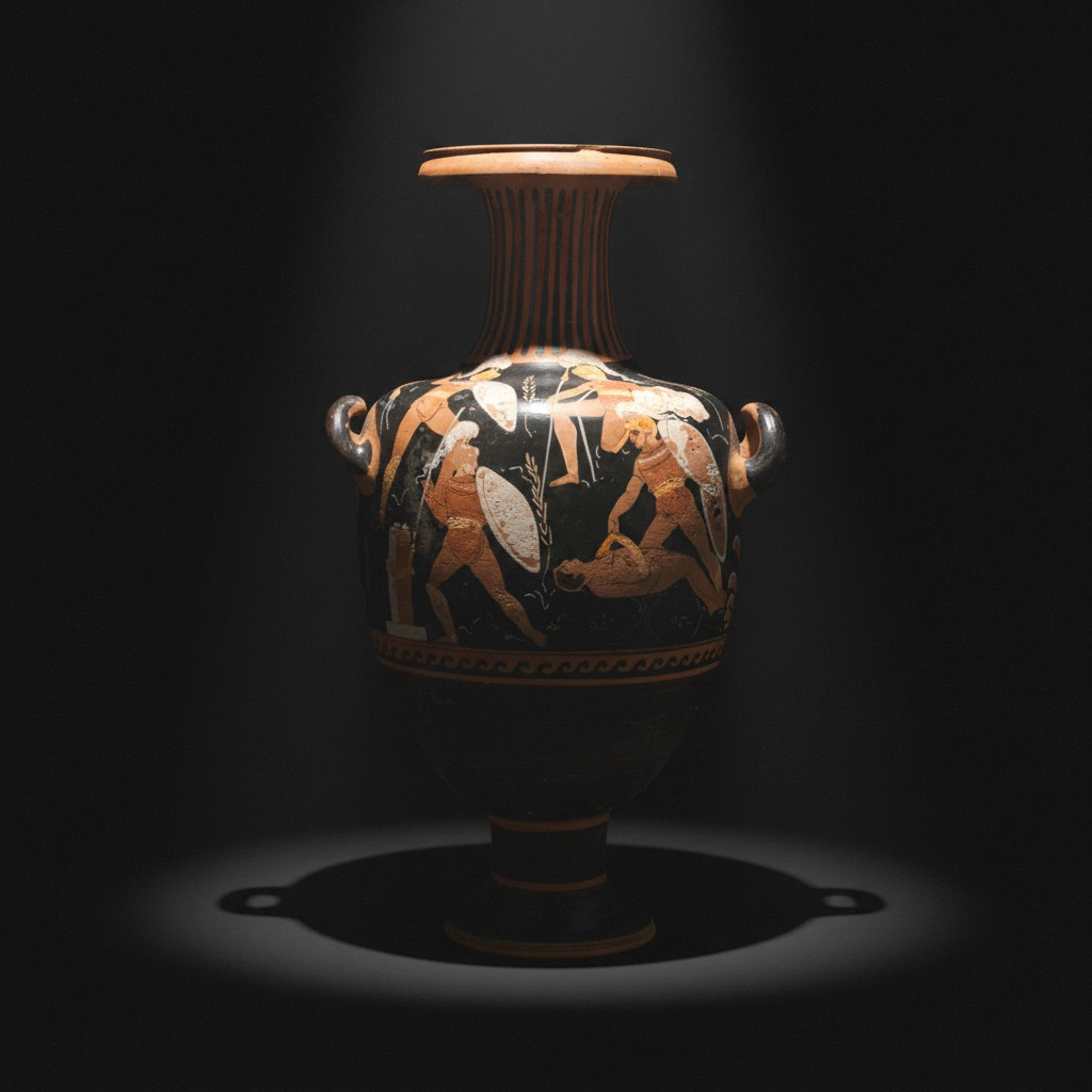 TL TESTED - LARGE GREEK APULIAN RED-FIGURE HYDRIA WITH HOPLITES COMBAT SCENE