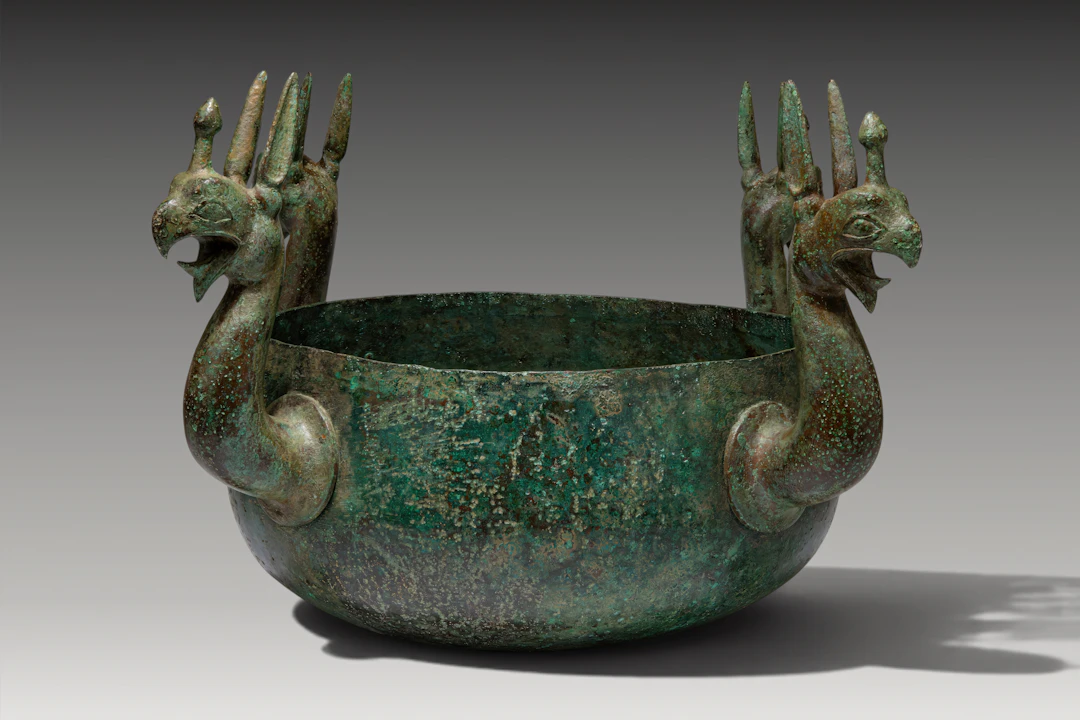 GREEK BRONZE CAULDRON WITH GRIFFIN PROTOMES